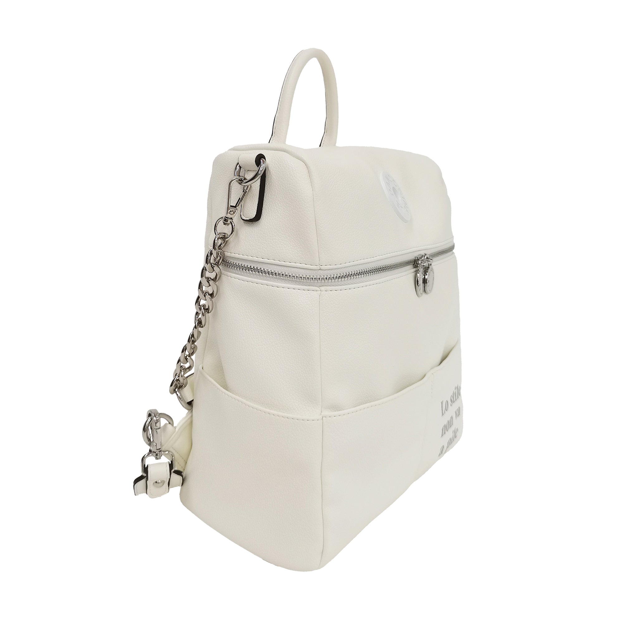 white Vicky Backpack With Pockets - Women's Backpack | Le Pandorine