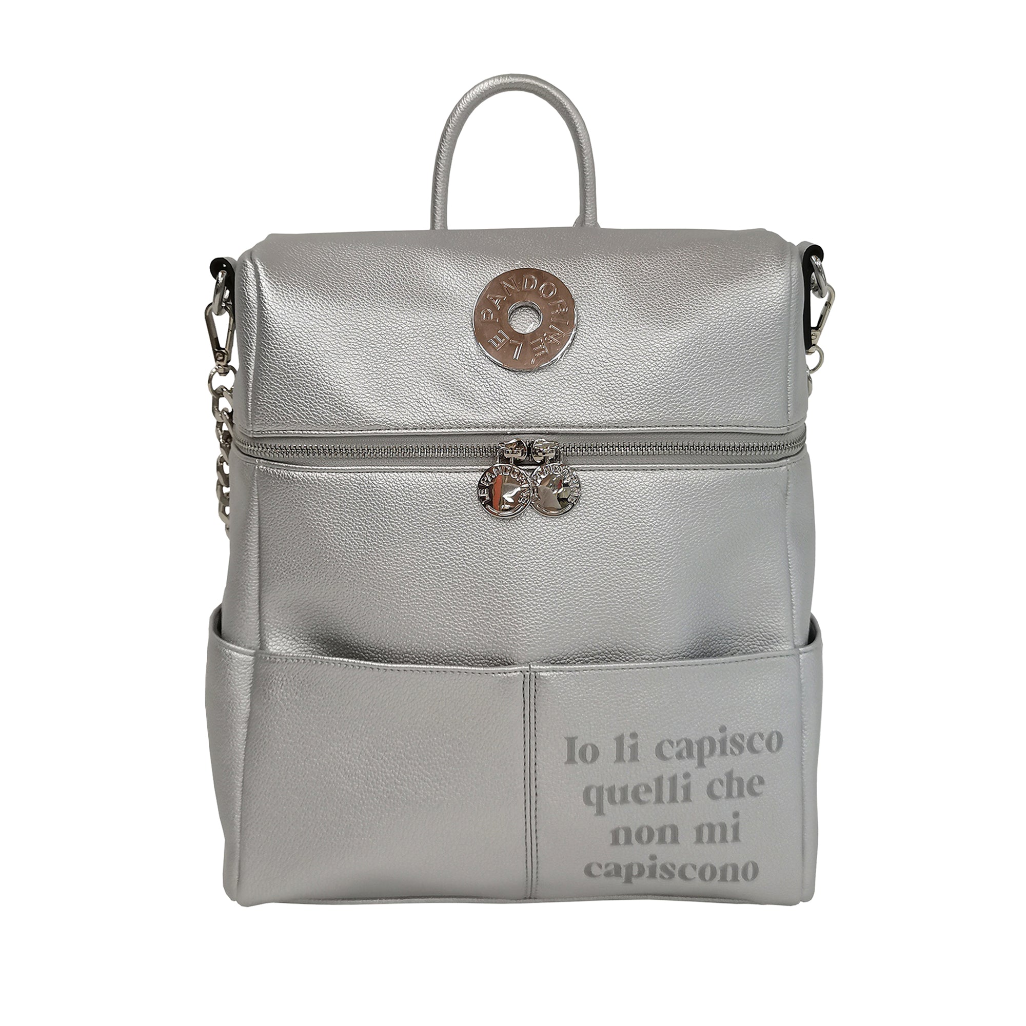 silver Vicky Backpack With Pockets - Women's Backpack | Le Pandorine