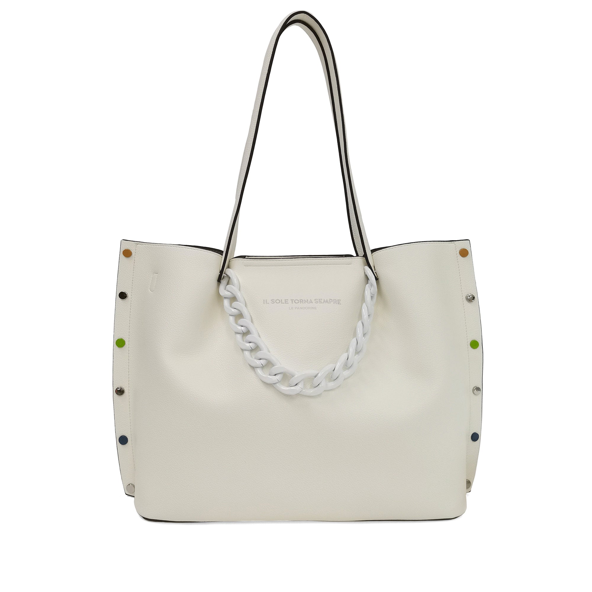 White Brenda Shopper With Multicolor Studs - Shopping Bags | Le Pandorine