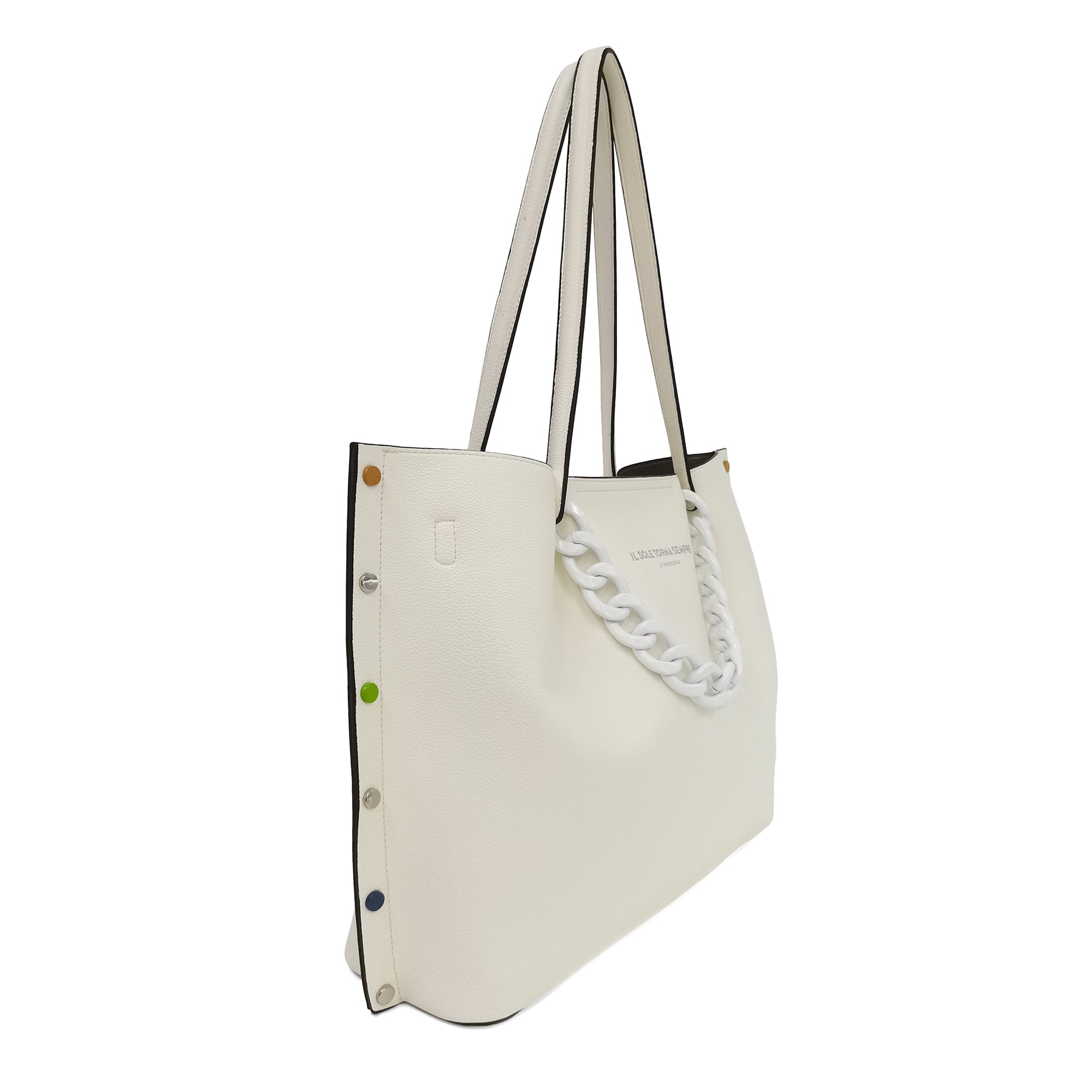 White Brenda Shopper With Multicolor Studs - Shopping Bags | Le Pandorine