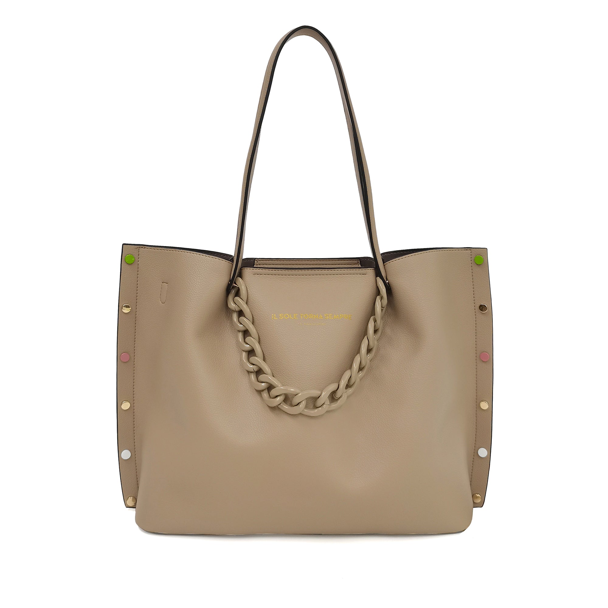 Natural Brenda Shopper With Multicolor Studs - Shopping Bags | Le Pandorine