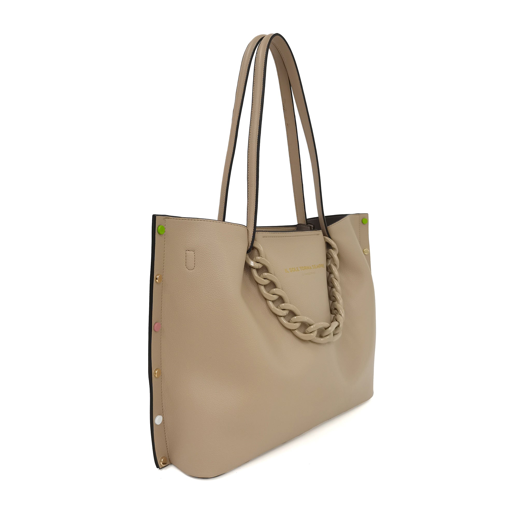 Natural Brenda Shopper With Multicolor Studs - Women Bags | Le Pandorine