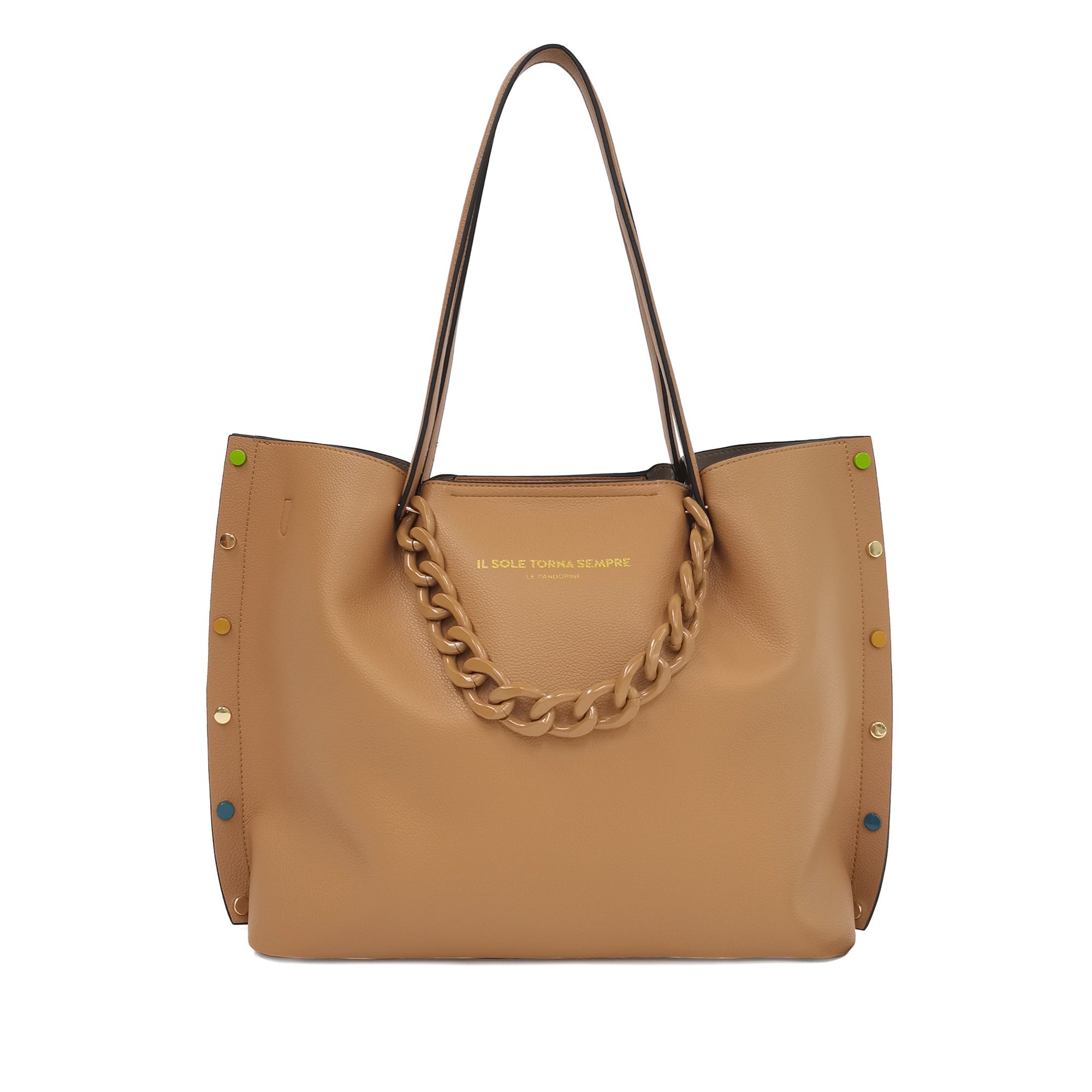 Tobacco Brenda Shopper With Multicolor Studs - Women Bags | Le Pandorine