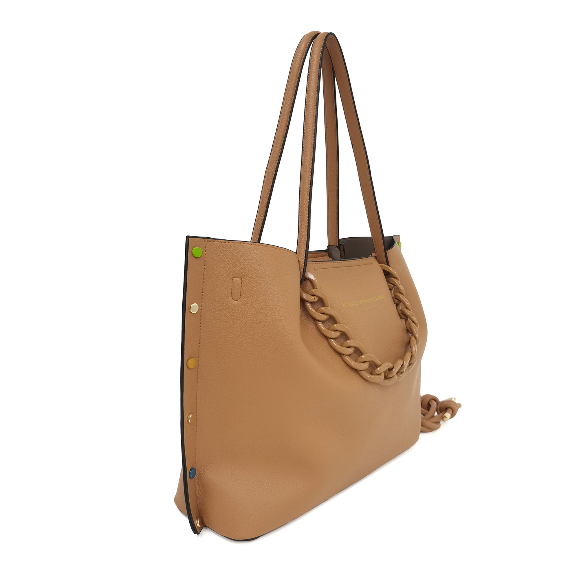 Tobacco Brenda Shopper With Multicolor Studs - Shopping Bags | Le Pandorine