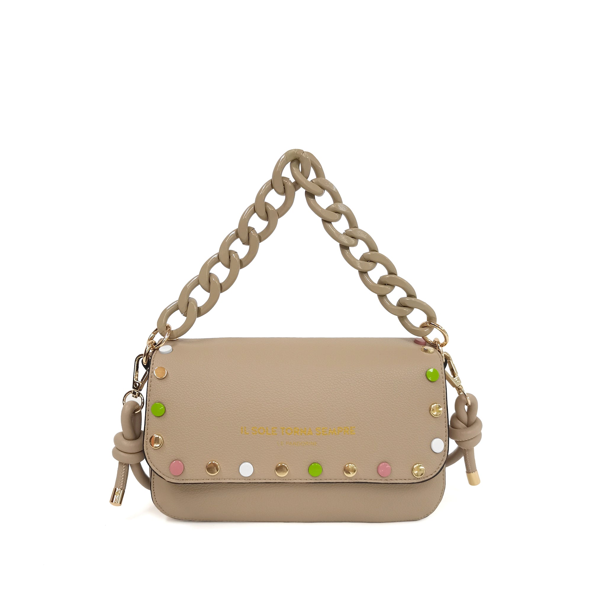 natural Brenda Baguette With Studs Multicolor - Women's Pochette | Le Pandorine