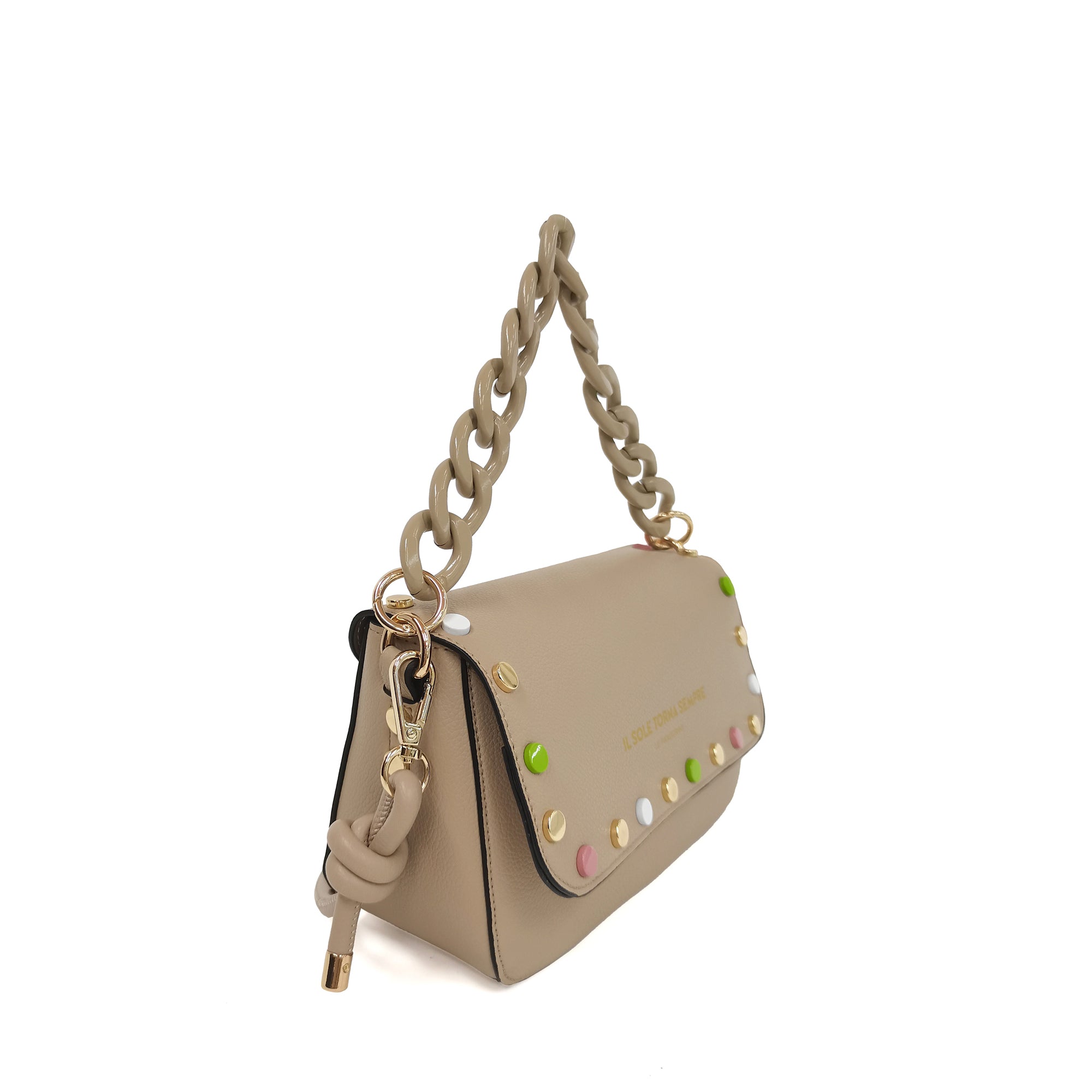 natural Brenda Baguette With Studs Multicolor - Women's Pochette | Le Pandorine