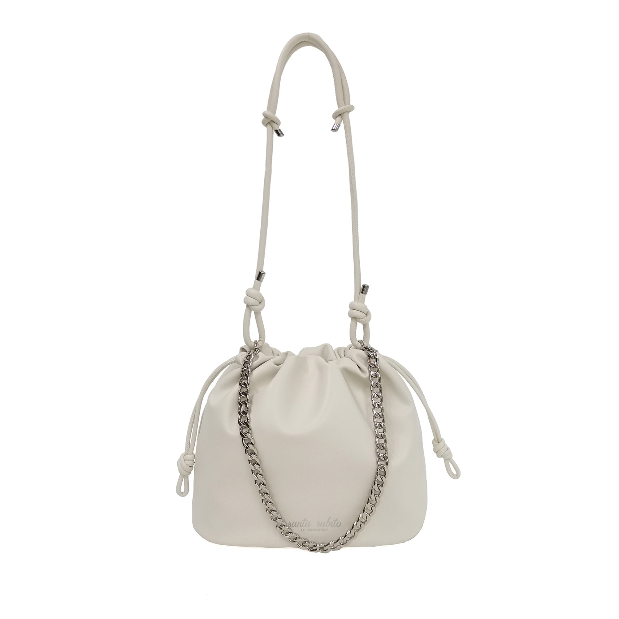 white Pam Hobo Bag With Shoulder Strap In Chain - Shoulder Bags | Le Pandorine