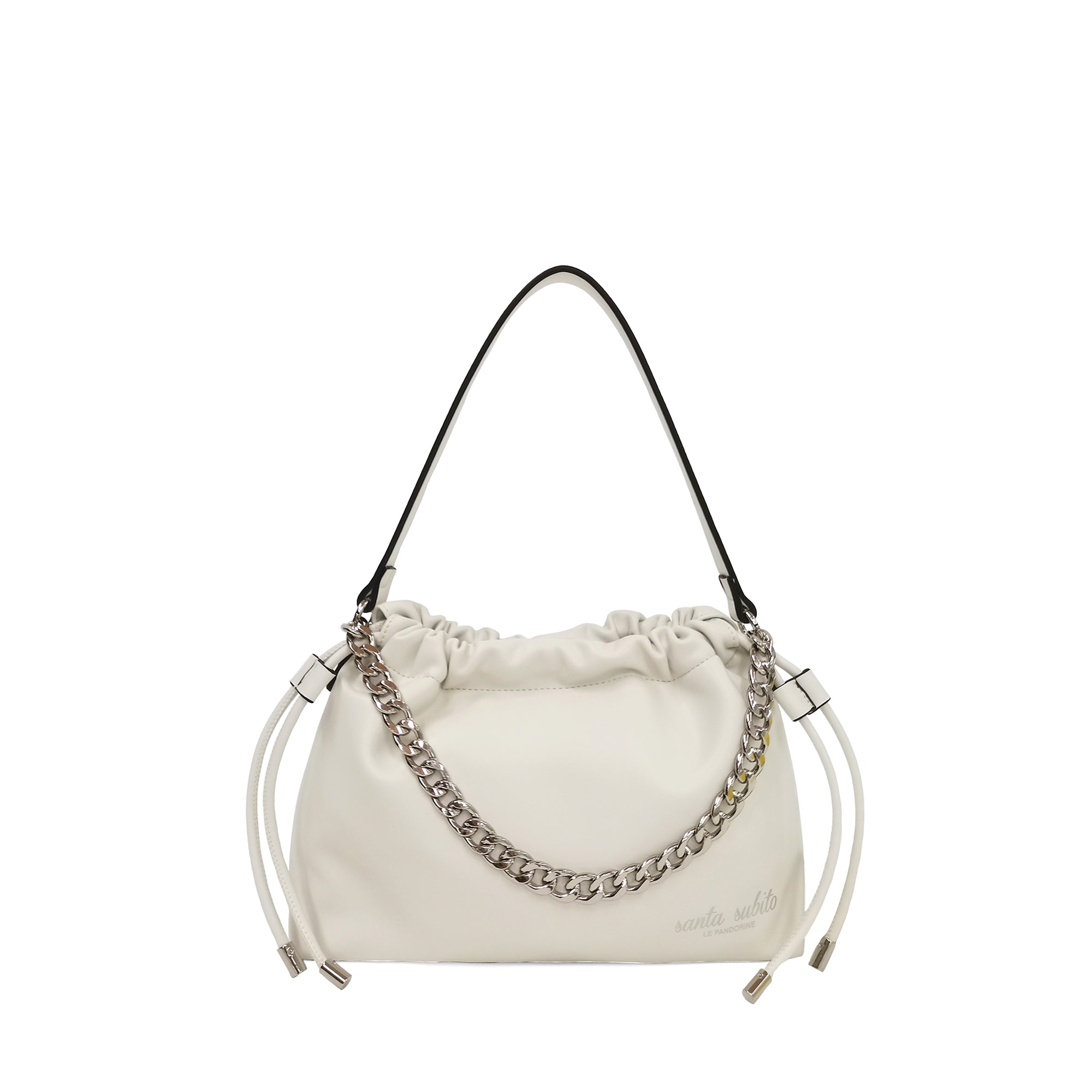 white Pam Hobo Bag Mini With Shoulder Strap In Chain - Women Bags | Le Pandorine