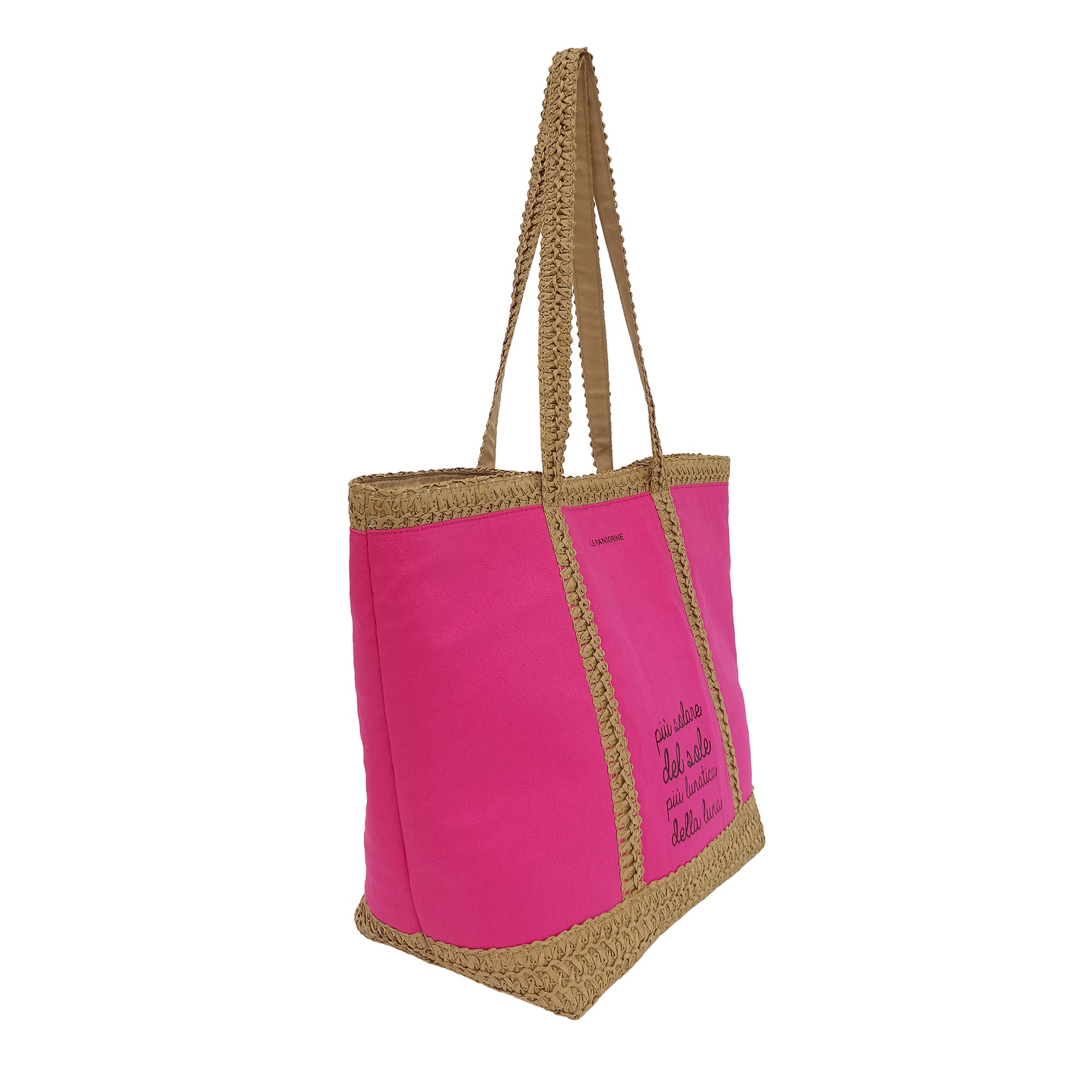 fuchsia Santa Fé Beach Bag In Canvas And Strawpaper - Women Bags | Le Pandorine