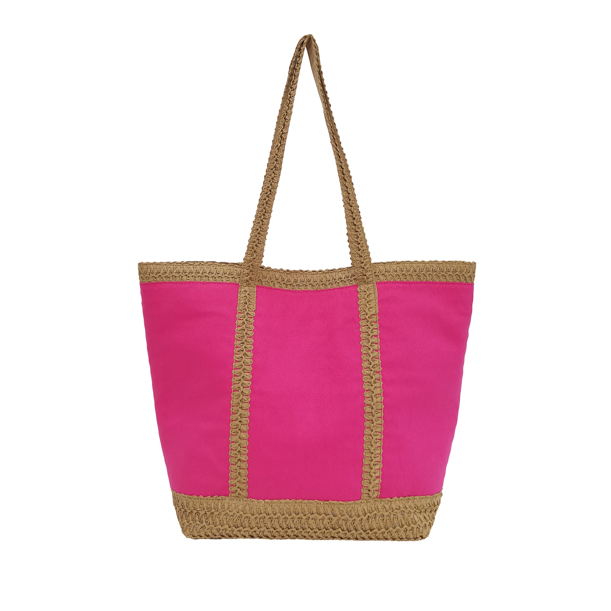 fuchsia Santa Fé Beach Bag In Canvas And Strawpaper - Shopping Bags | Le Pandorine