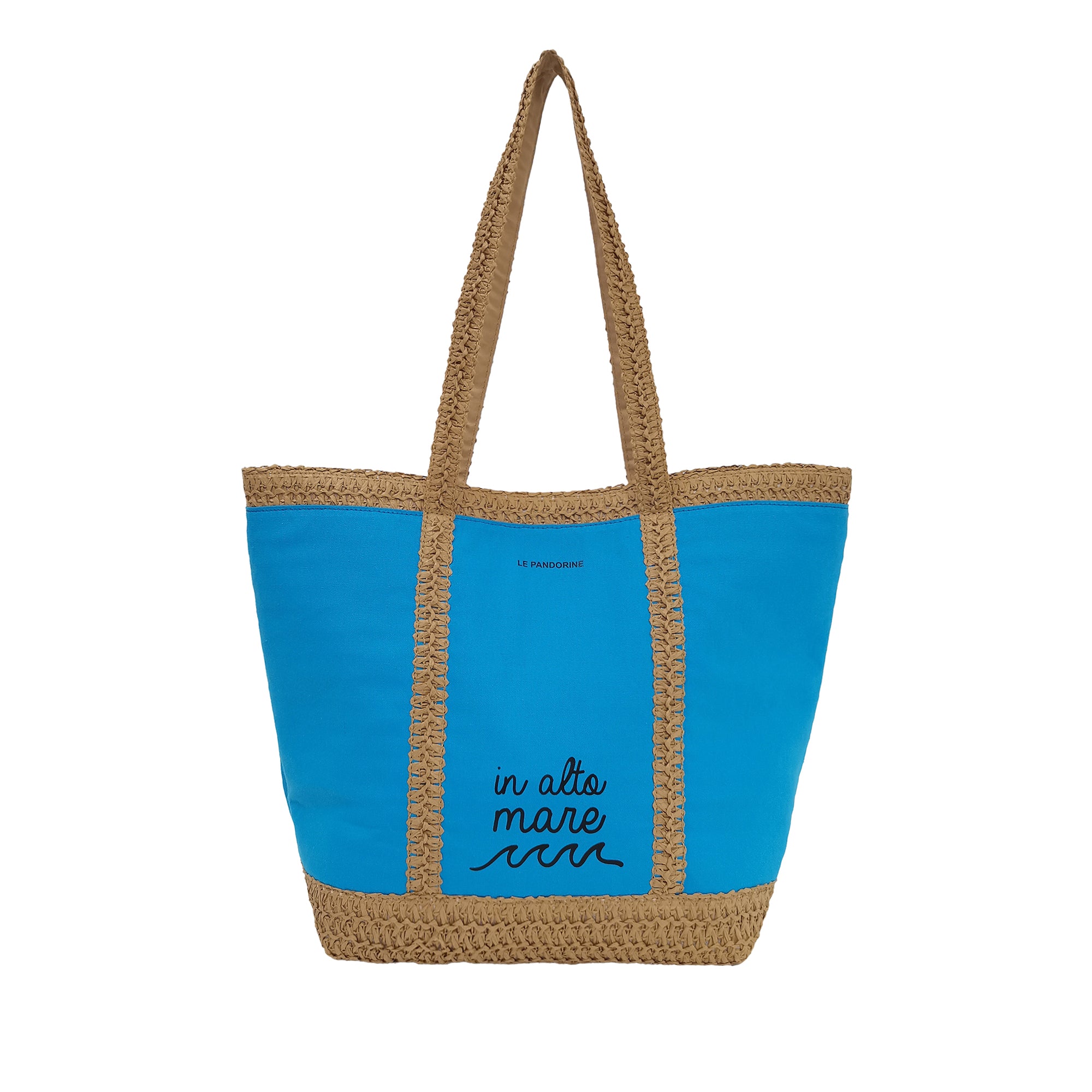 turquoise Santa Fé Beach Bag In Canvas And Strawpaper - LIGHT BLUE | Le Pandorine