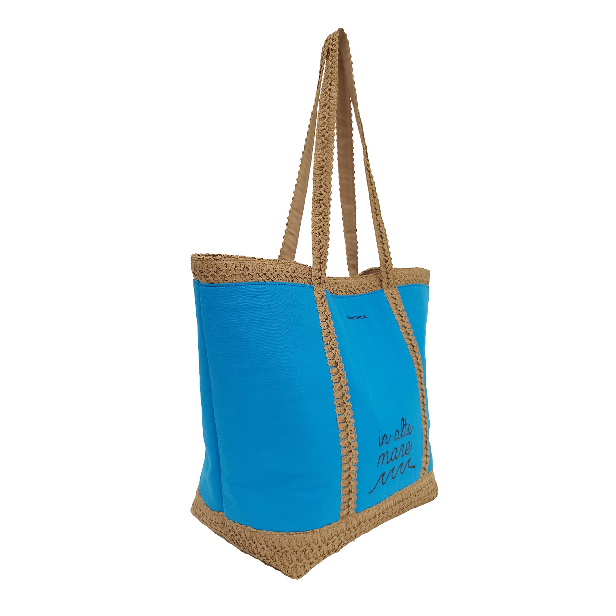 turquoise Santa Fé Beach Bag In Canvas And Strawpaper - Women Bags | Le Pandorine