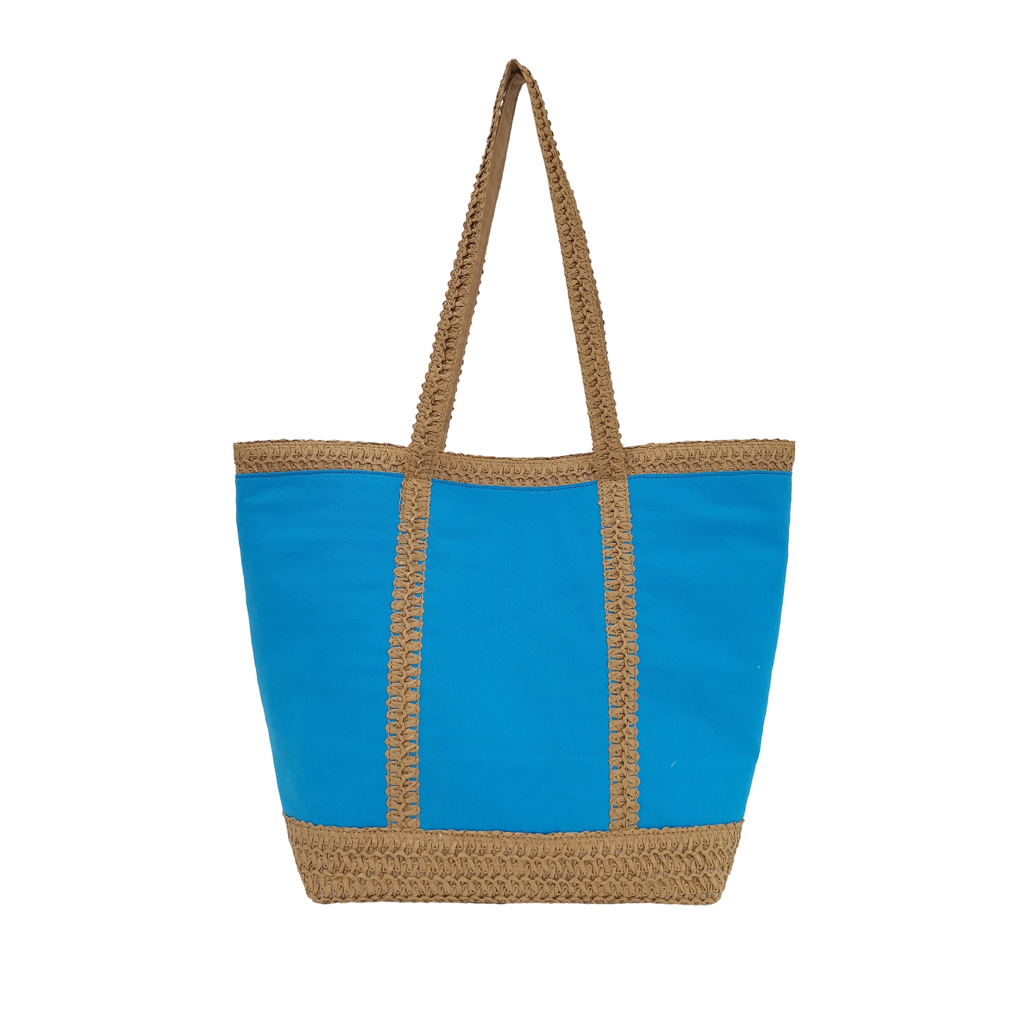 turquoise Santa Fé Beach Bag In Canvas And Strawpaper - All | Le Pandorine