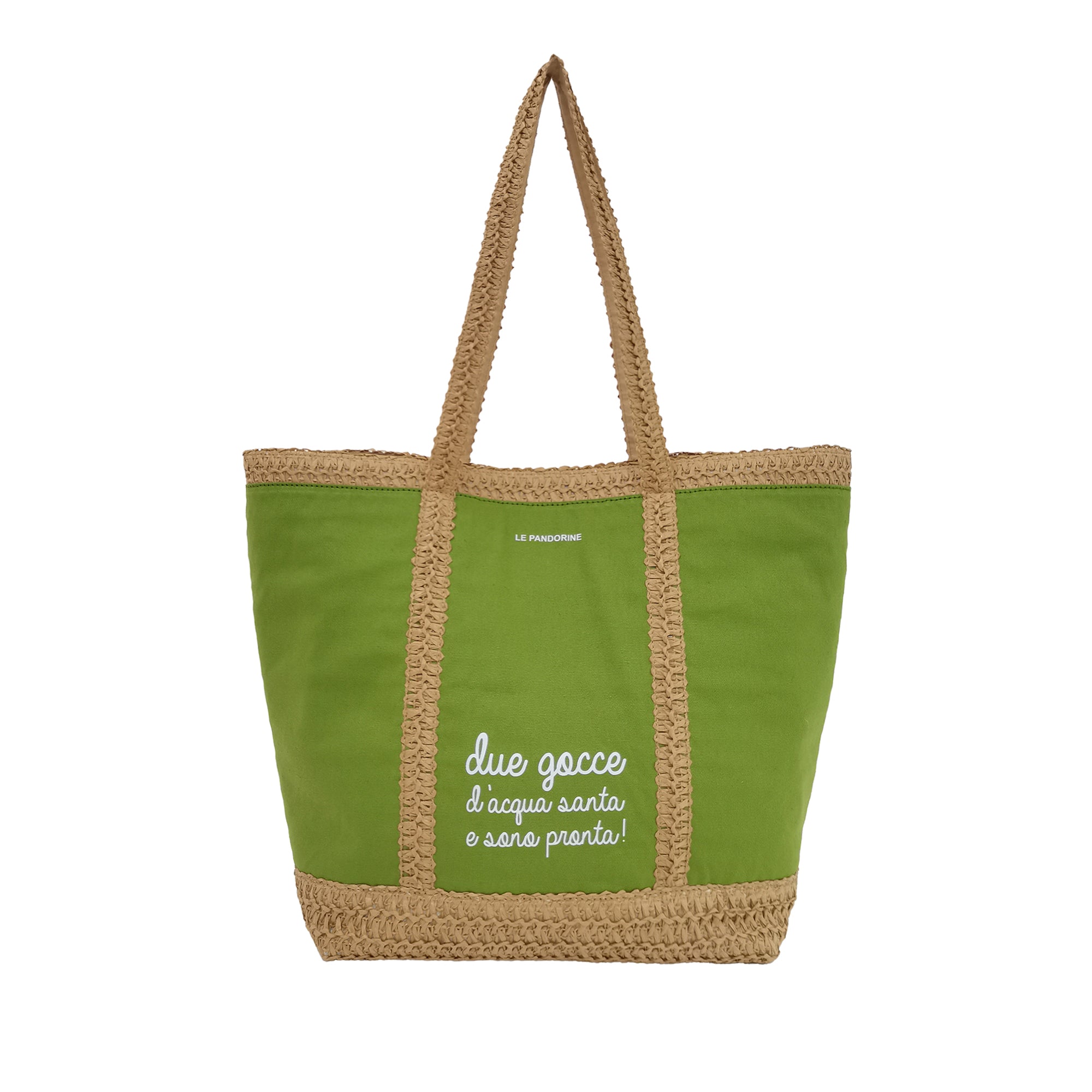 military green Santa Fé Beach Bag In Canvas And Strawpaper - Women Bags | Le Pandorine