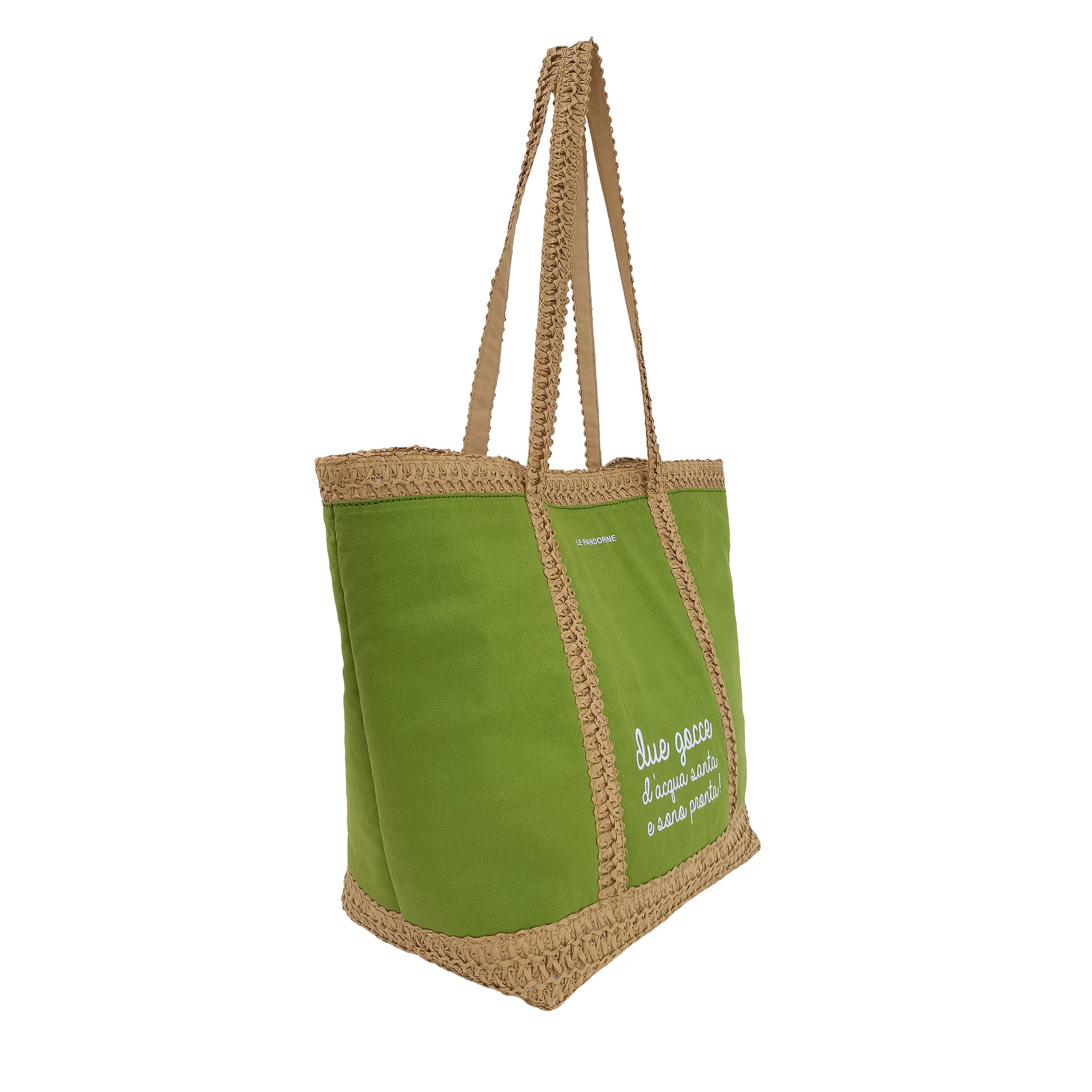 Borsa Mare Santa Fé In Canvas e Strawpaper colore verde militare - VERDE | Le Pandorine