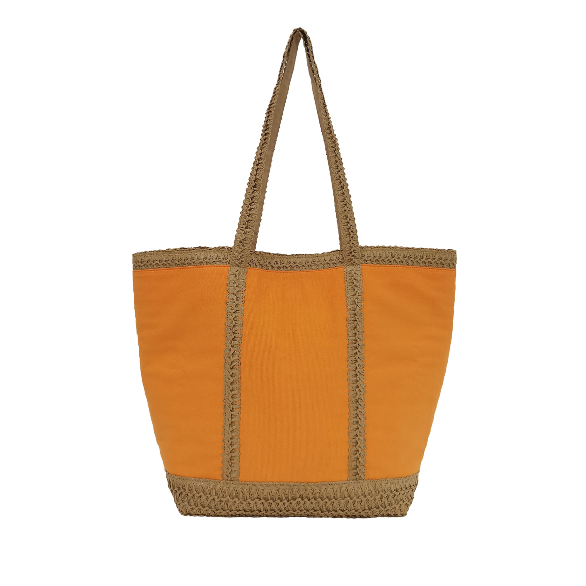 orange Santa Fé Beach Bag In Canvas And Strawpaper - Women Bags | Le Pandorine