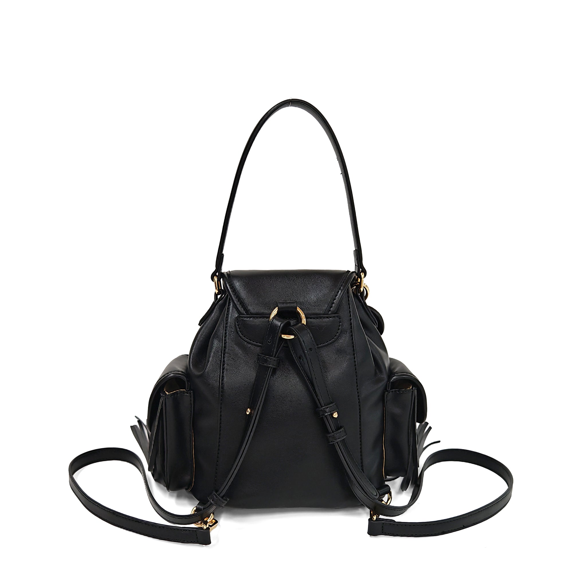Zaino Fringe con tasche e frange laterali colore nero | Le Pandorine