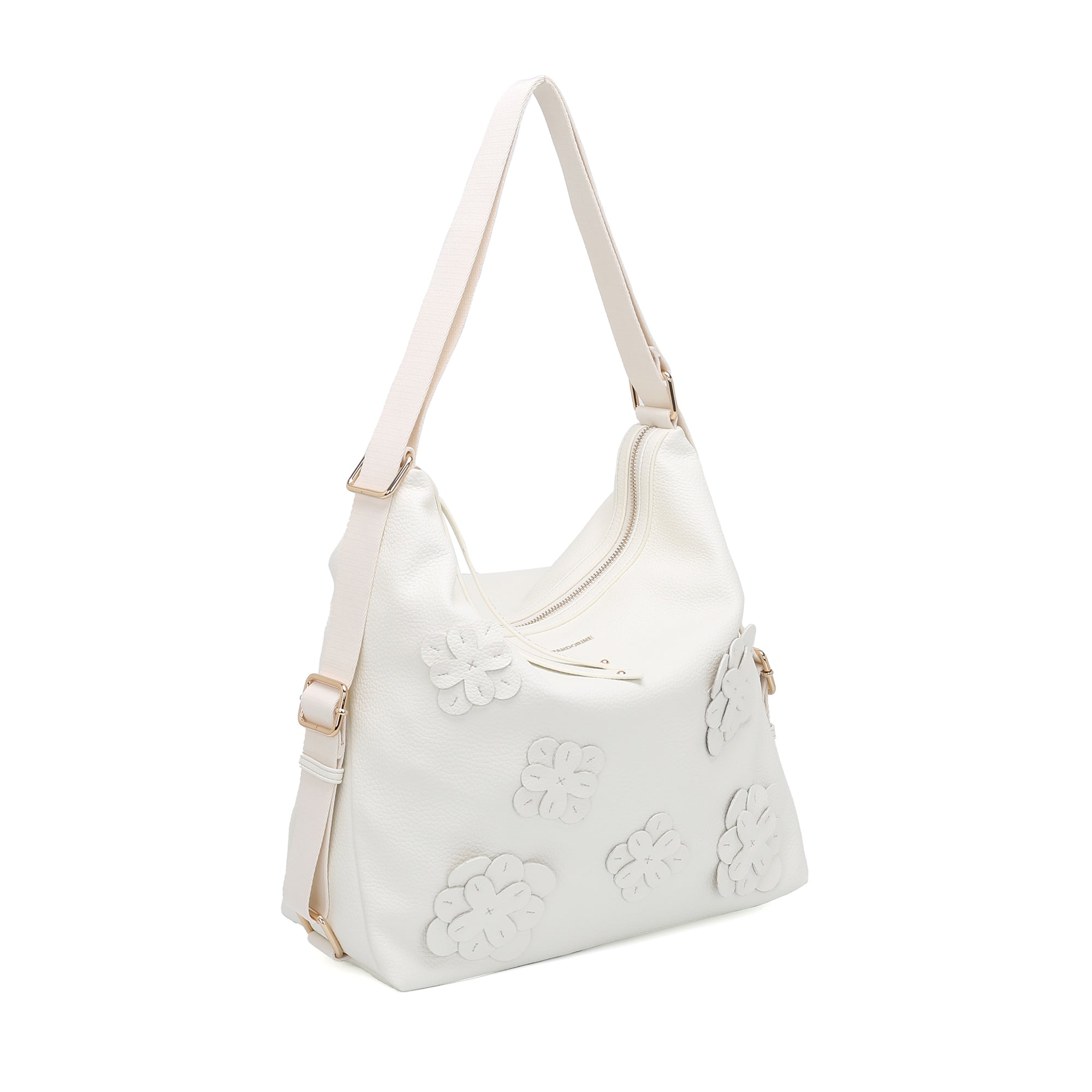Borsa Romina a Spalla con applicazioni floreali colore panna - Zaini e Zainetti Donna | Le Pandorine
