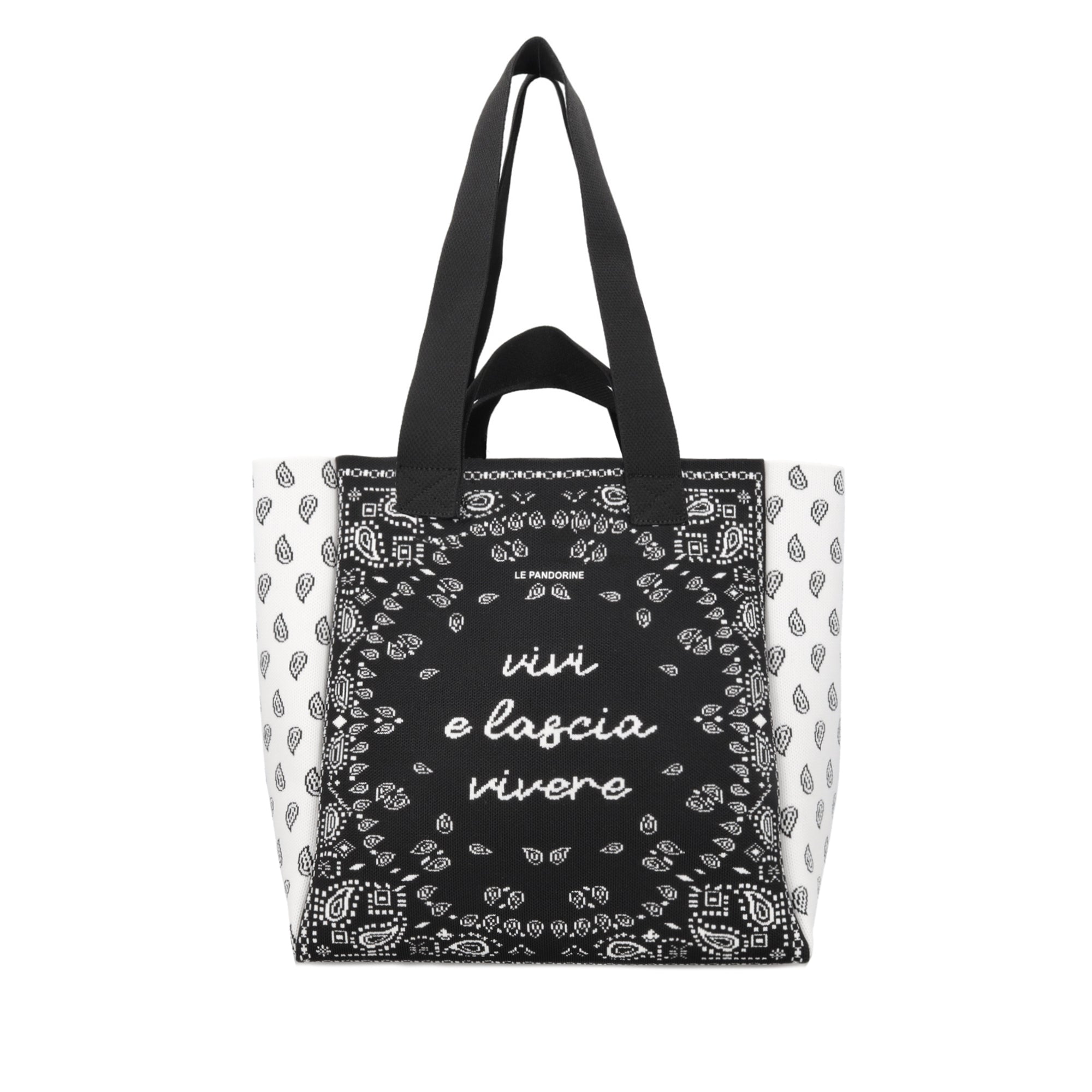 Large Jackie canvas shopping bag with double handle white/black color - Shopping Bags | Le Pandorine