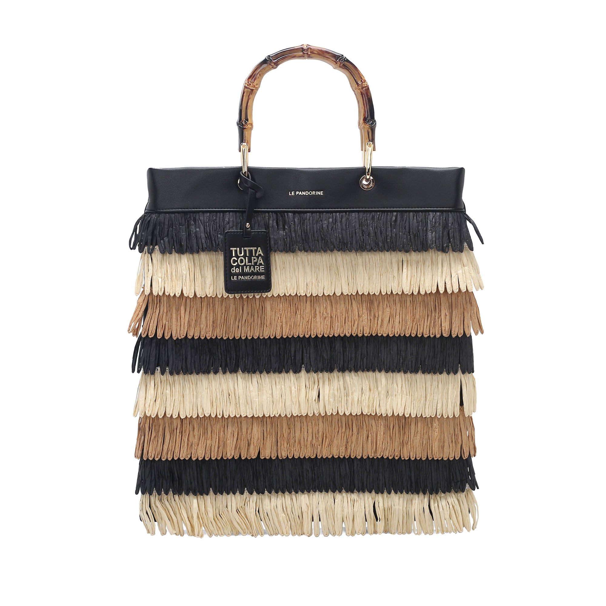 Borsa Marcy a mano con frange e manico in bambù colore nero - Summer Collection - Borse Estive | Le Pandorine