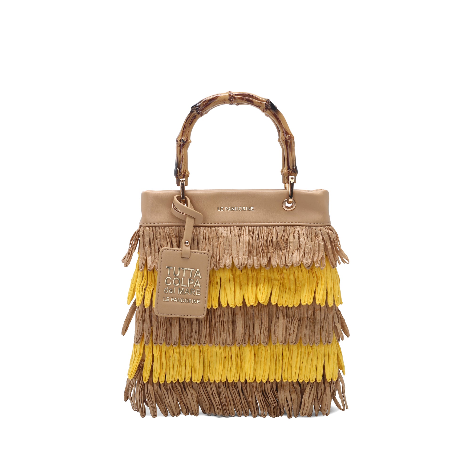 Borsa piccola Marcy con frange multicolor colore giallo - Summer Collection - Borse Estive | Le Pandorine