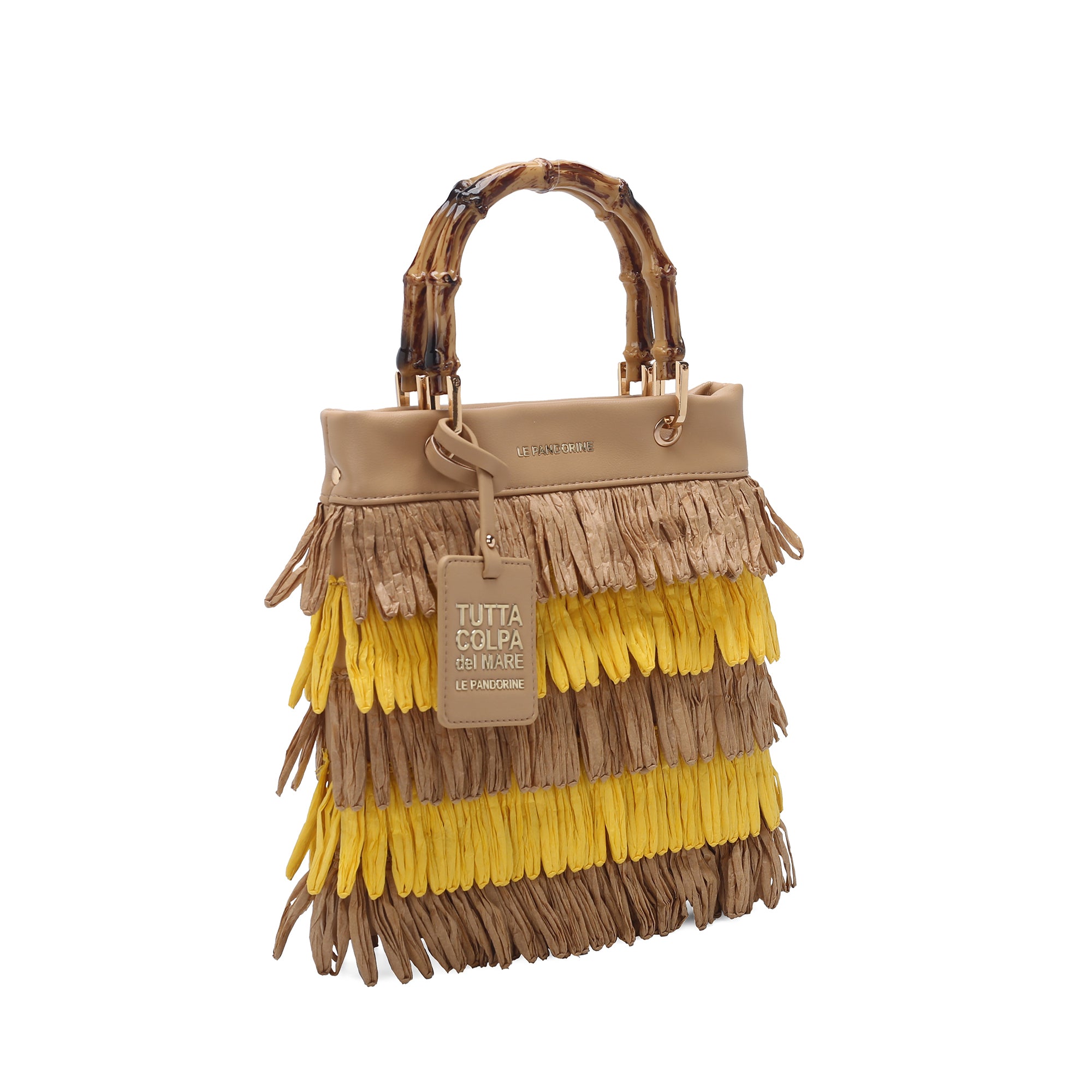 Borsa piccola Marcy con frange multicolor colore giallo - Summer Collection - Borse Estive | Le Pandorine