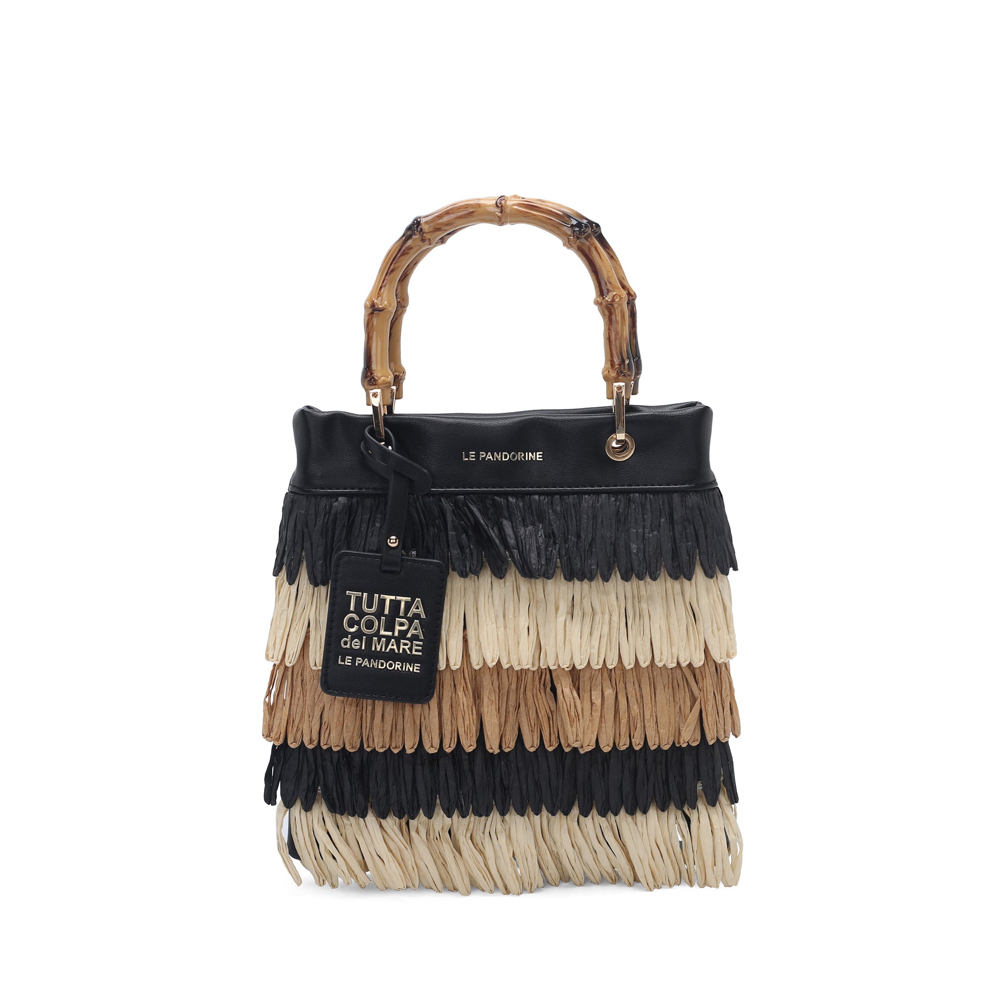 Borsa piccola Marcy con frange multicolor colore nero - Summer Collection - Borse Estive | Le Pandorine