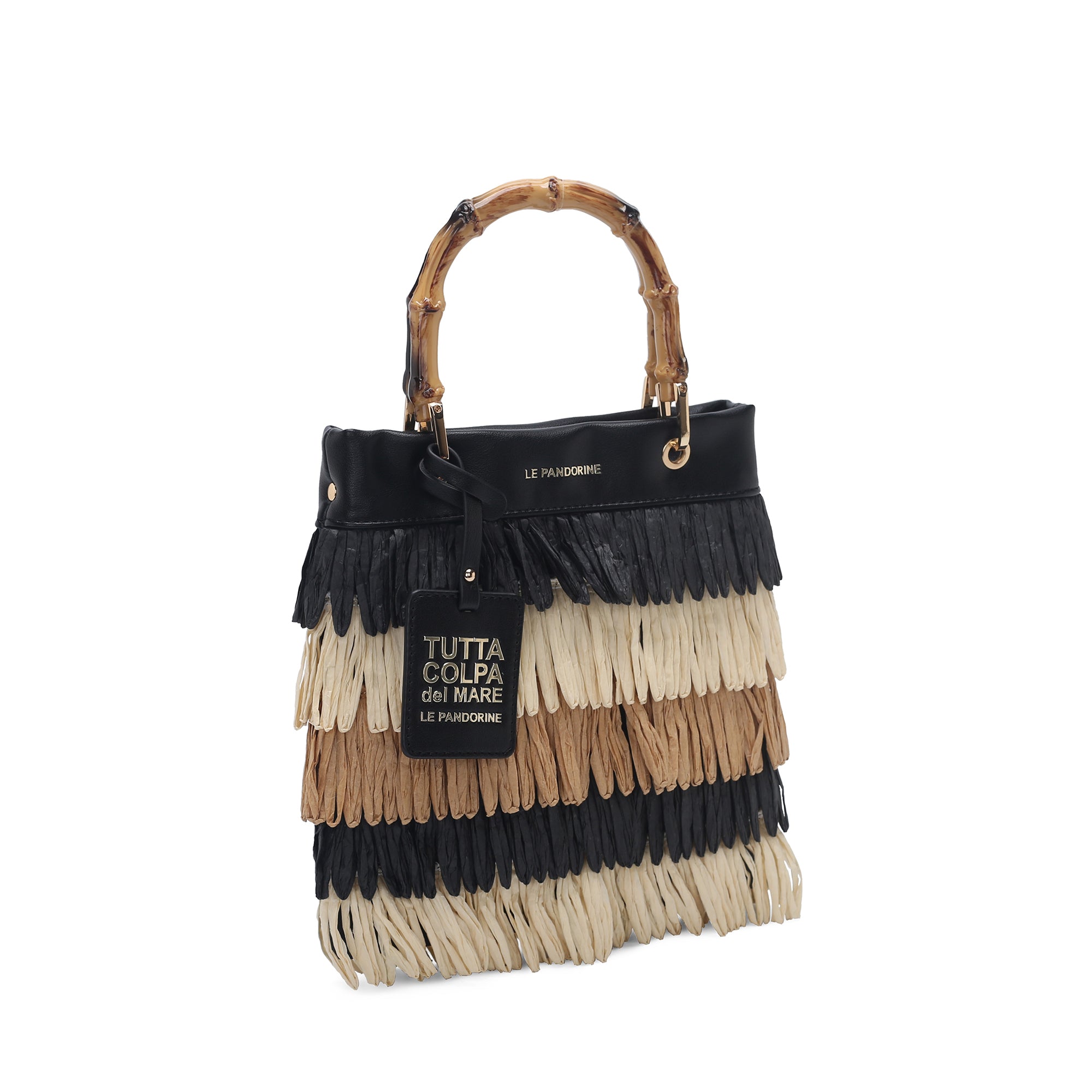 Borsa piccola Marcy con frange multicolor colore nero - Summer Collection - Borse Estive | Le Pandorine