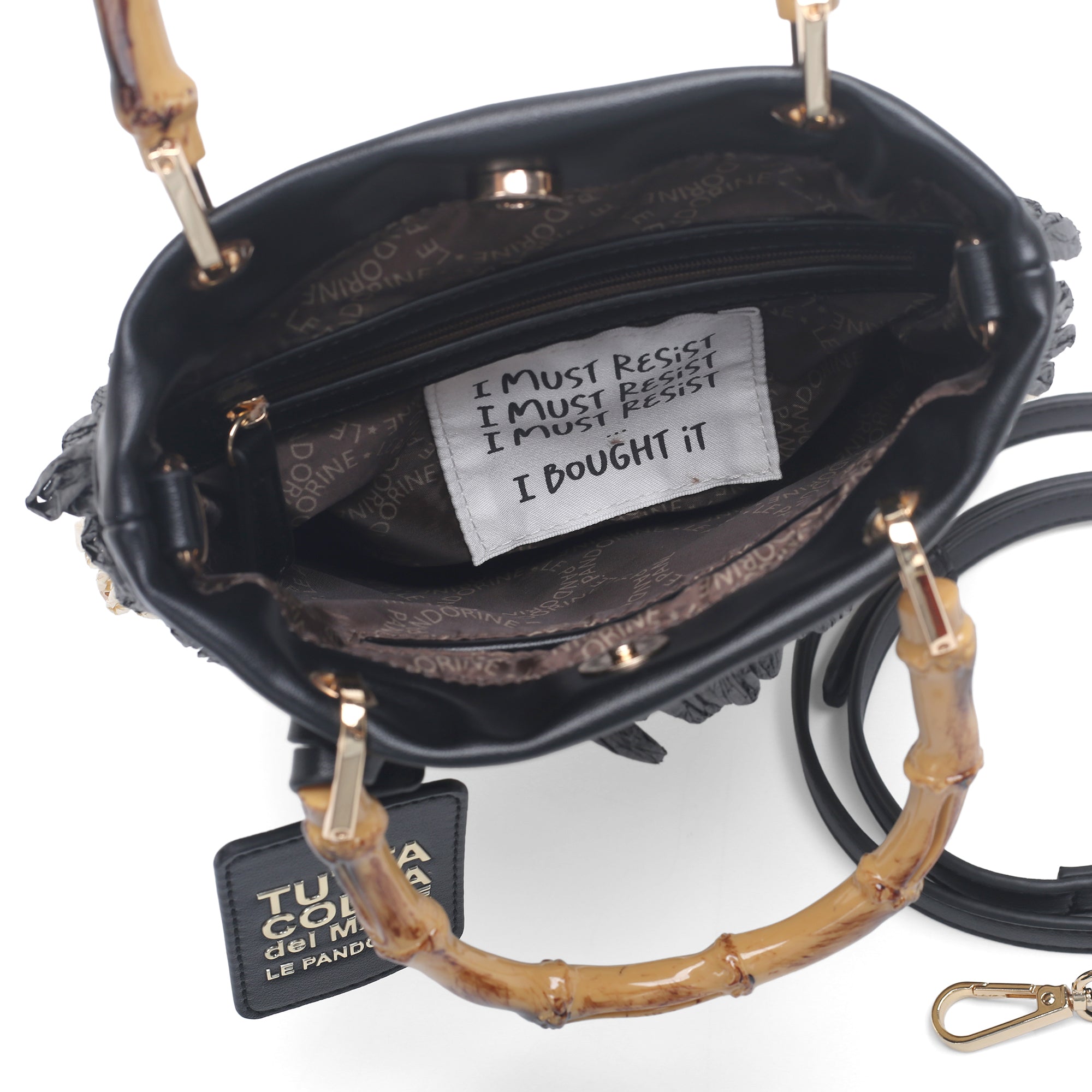 Borsa piccola Marcy con frange multicolor colore nero - Summer Collection - Borse Estive | Le Pandorine