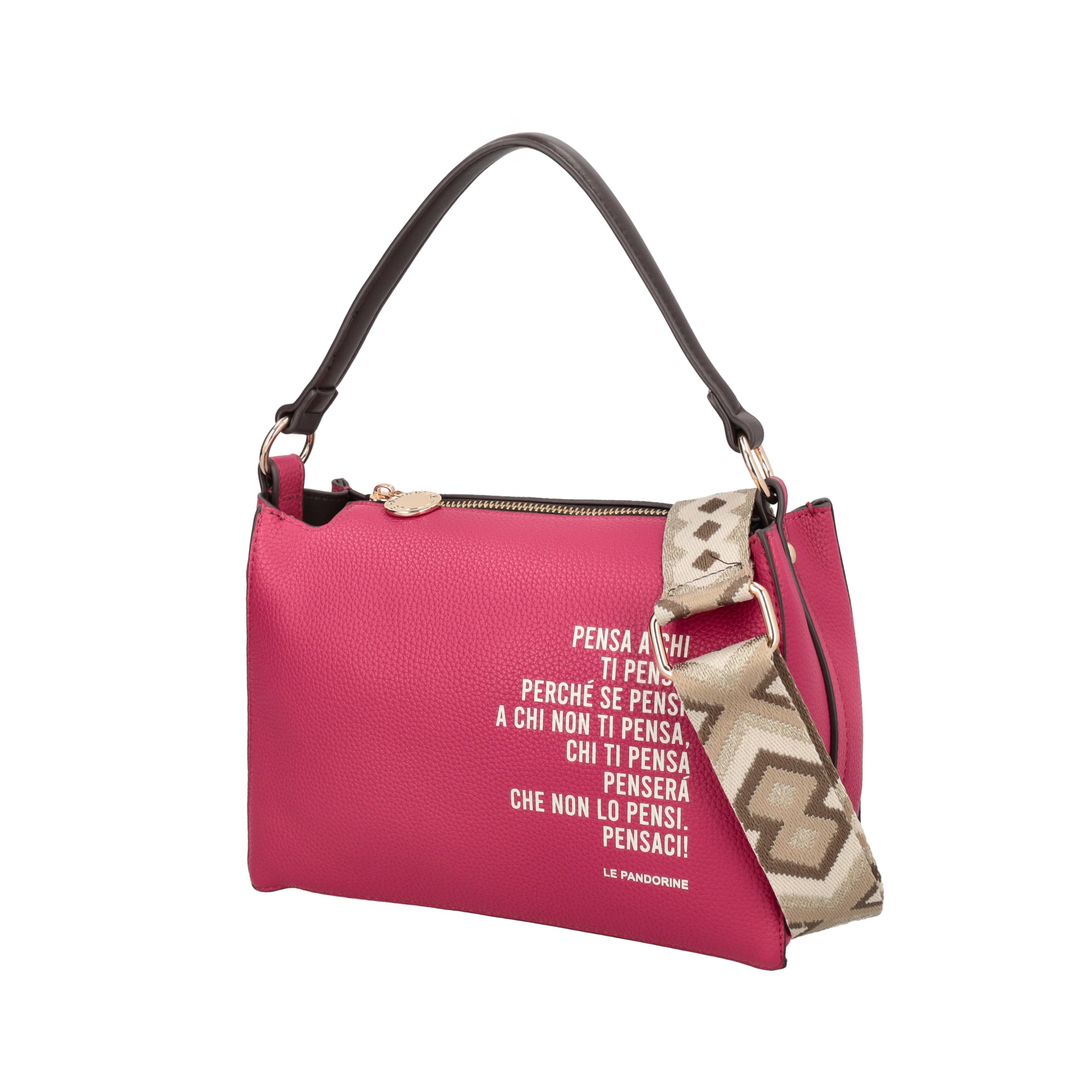 Fede clutch bag with handle and fuchsia lettering print - Women's Crossbody Bag | Le Pandorine