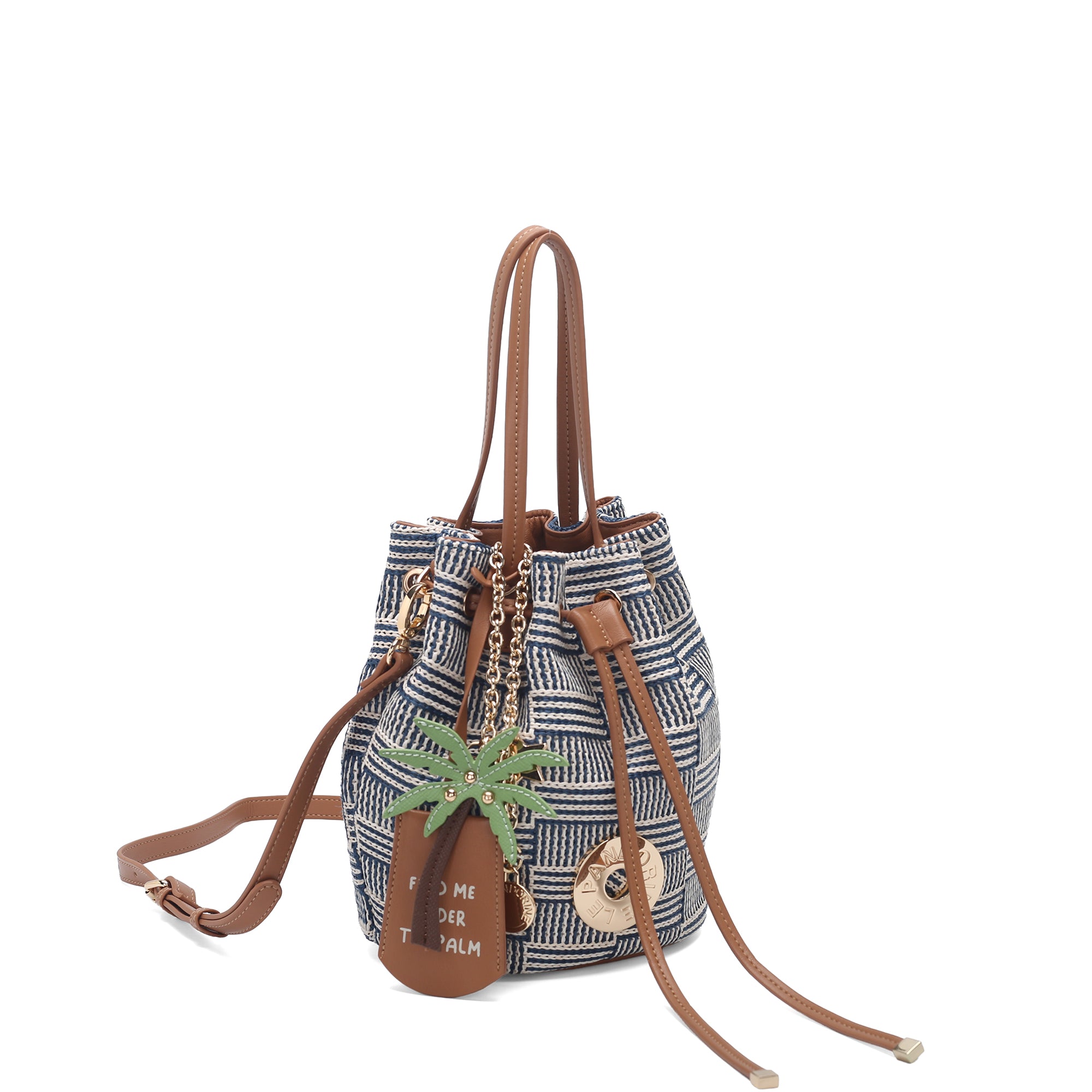 Miriam bucket bag with matching accessory in avio blue color - Secchielli | Le Pandorine