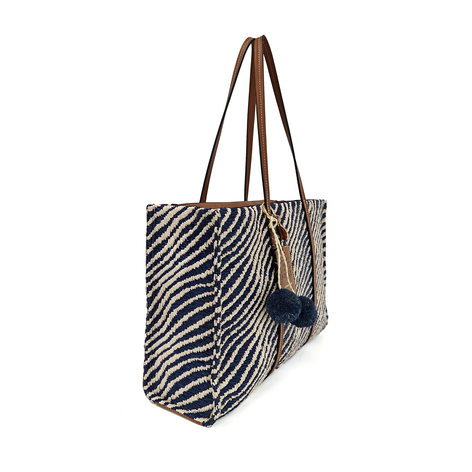 Shopping bag Sunny con dettaglio pom-pon colore blu - Summer Collection - Borse Estive | Le Pandorine