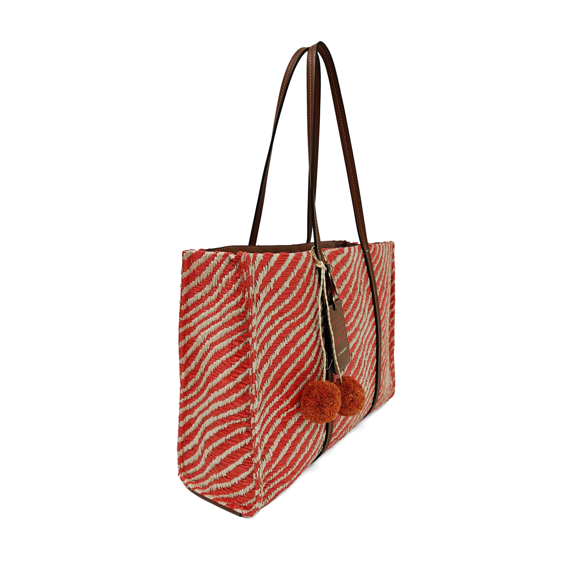 Shopping bag Sunny con dettaglio pom-pon colore corallo - Summer Collection - Borse Estive | Le Pandorine