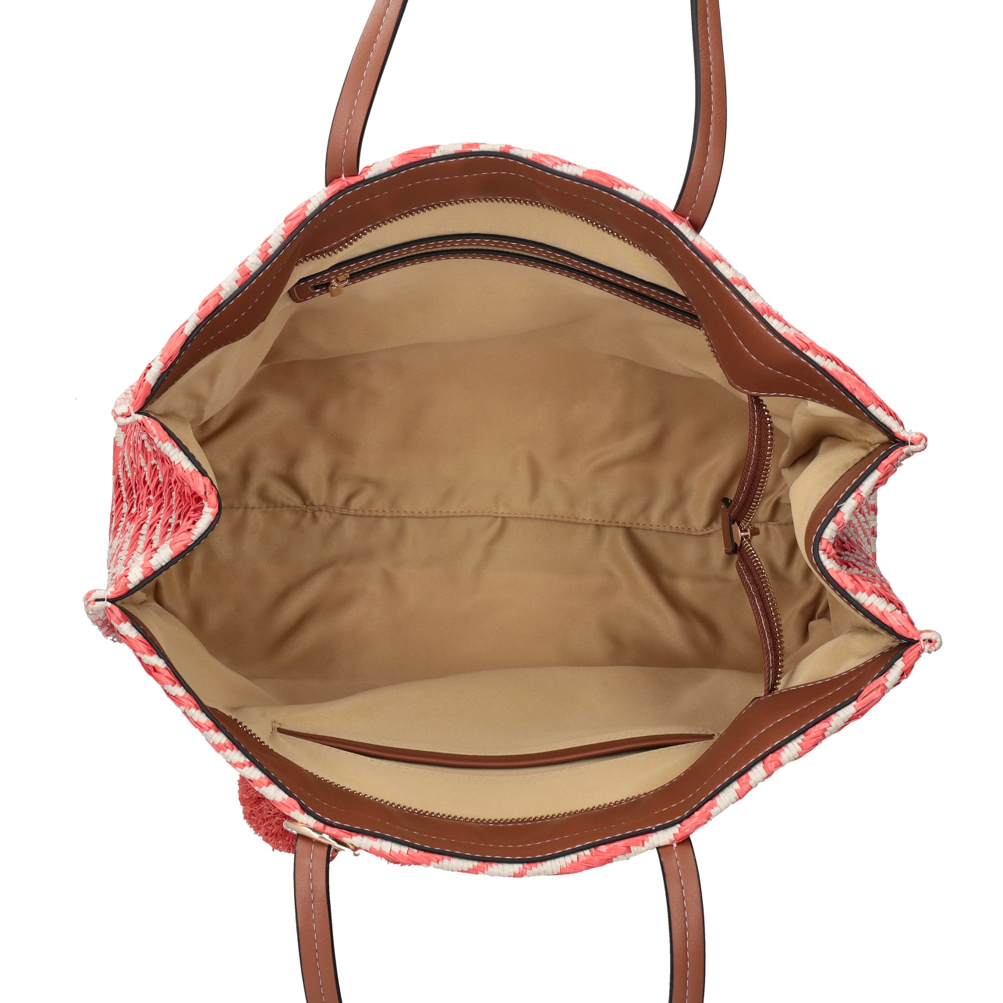 Shopping bag Sunny con dettaglio pom-pon colore corallo - Summer Collection - Borse Estive | Le Pandorine