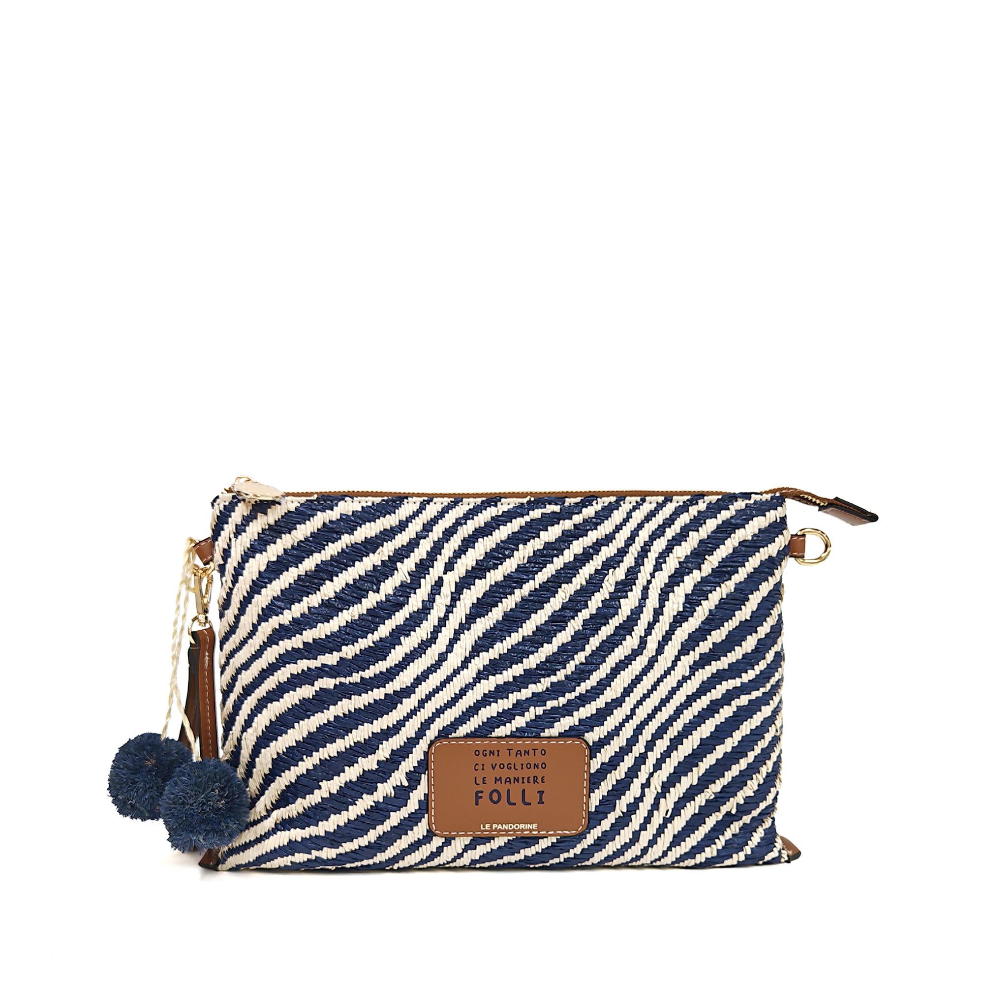Pochette Sunny in tessuto con dettaglio pom-pon colore blu - Idee Regalo | Le Pandorine