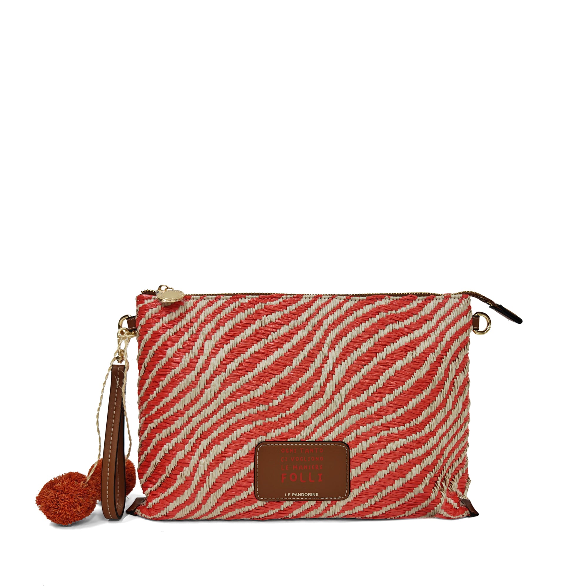 Pochette Sunny in tessuto con dettaglio pom-pon colore corallo - Idee Regalo | Le Pandorine