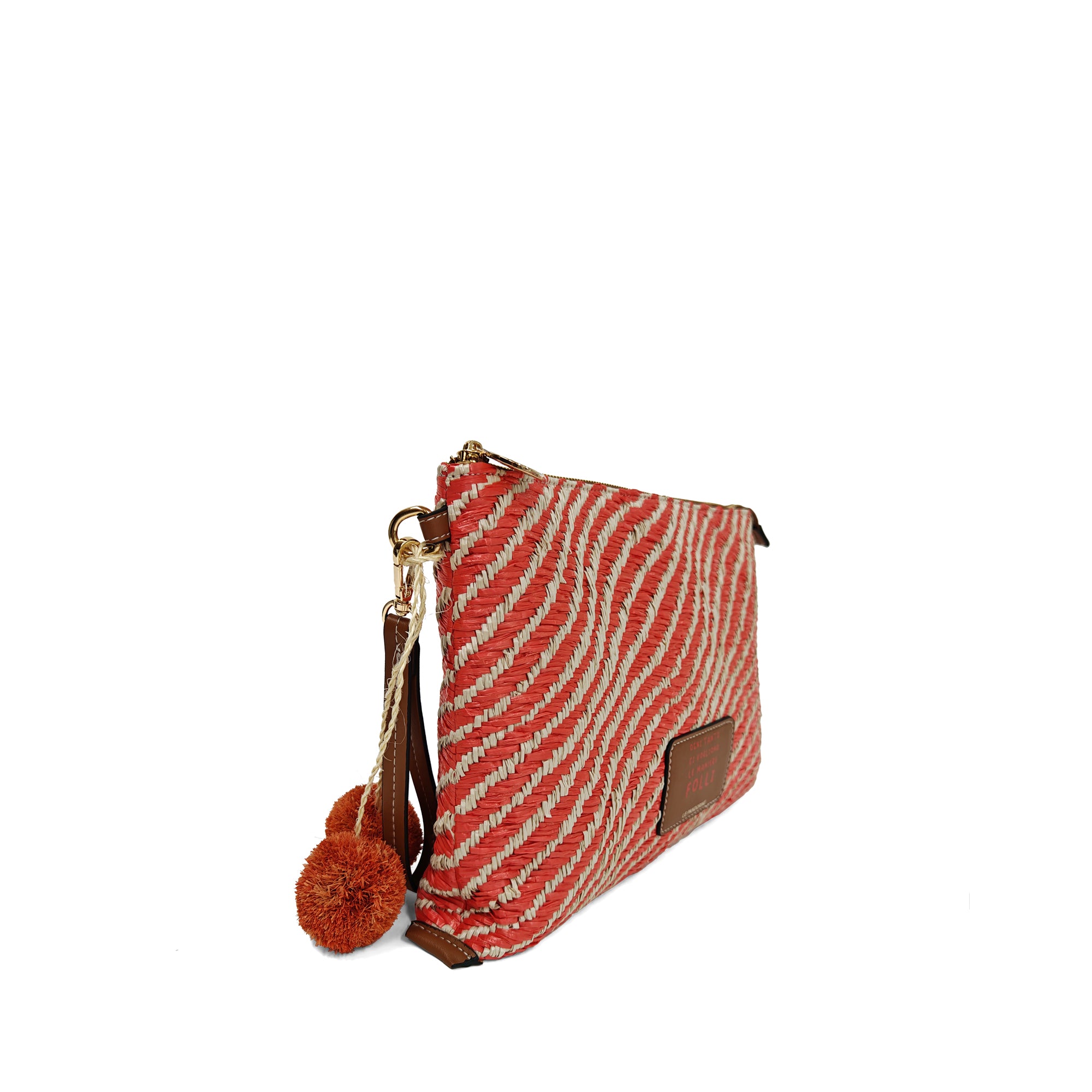 Pochette Sunny in tessuto con dettaglio pom-pon colore corallo - Idee Regalo | Le Pandorine