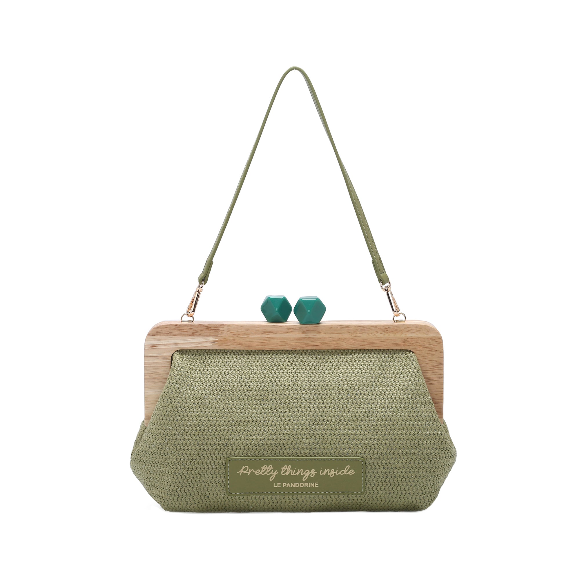 Pochette Francy con chiusura in legno colore verde menta - VERDE | Le Pandorine