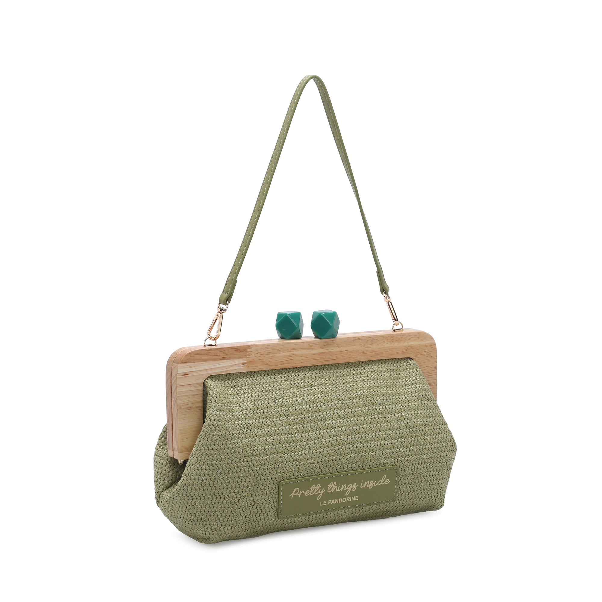 Pochette Francy con chiusura in legno colore verde menta - VERDE | Le Pandorine