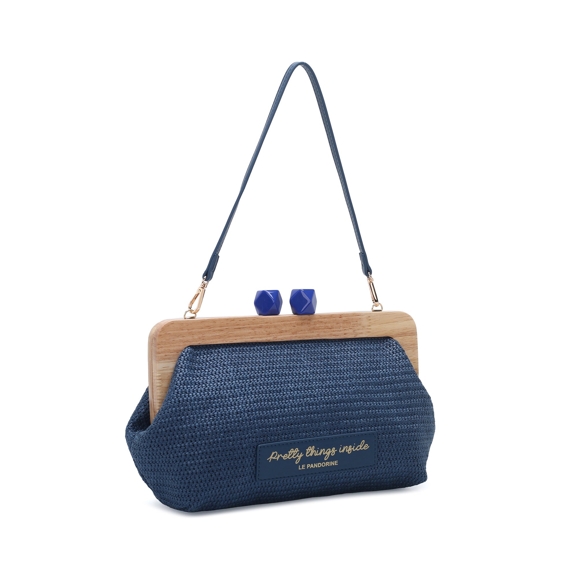 Francy clutch bag with blue wooden closure - Women's Pochette | Le Pandorine
