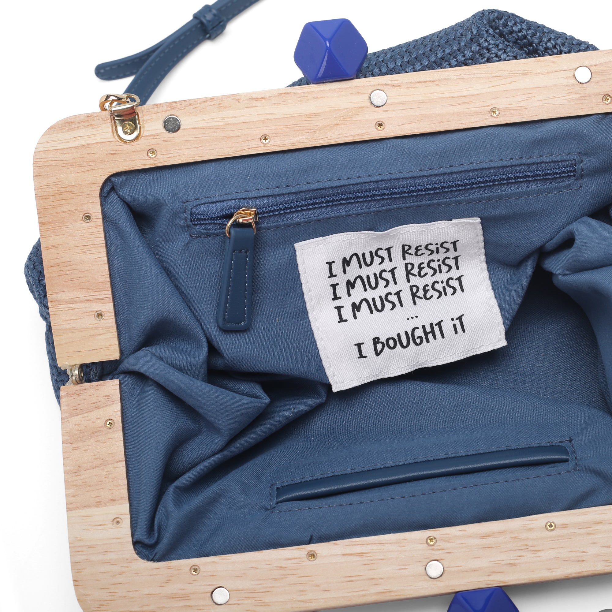 Francy clutch bag with blue wooden closure - Women's Pochette | Le Pandorine