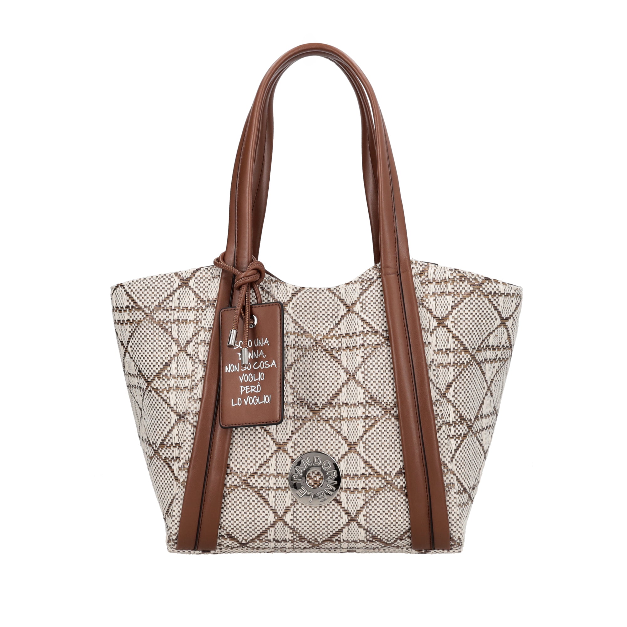 Shopping bag Texture Vicky con tag decorativo colore marrone - Vicky | Le Pandorine