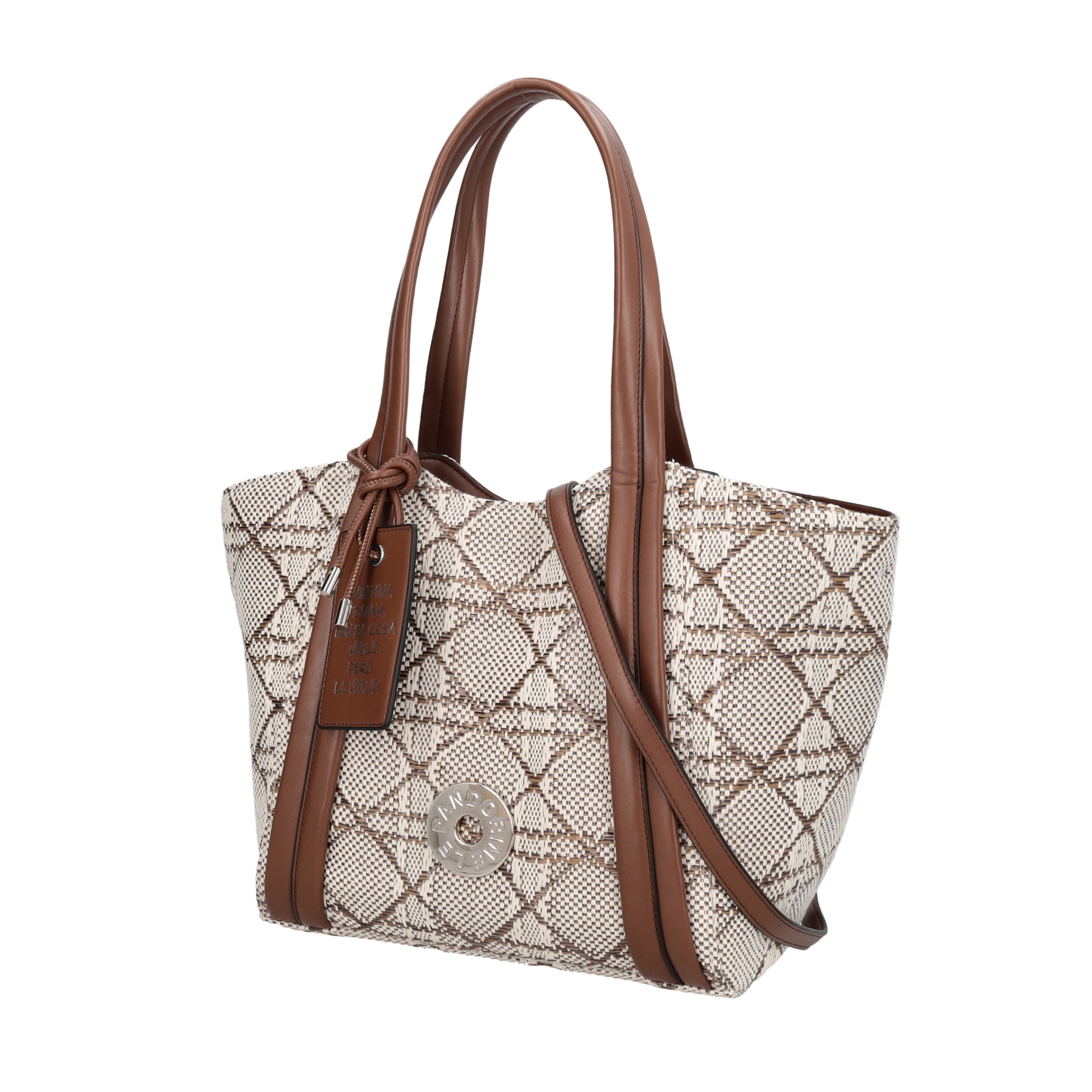Shopping bag Texture Vicky con tag decorativo colore marrone - Vicky | Le Pandorine