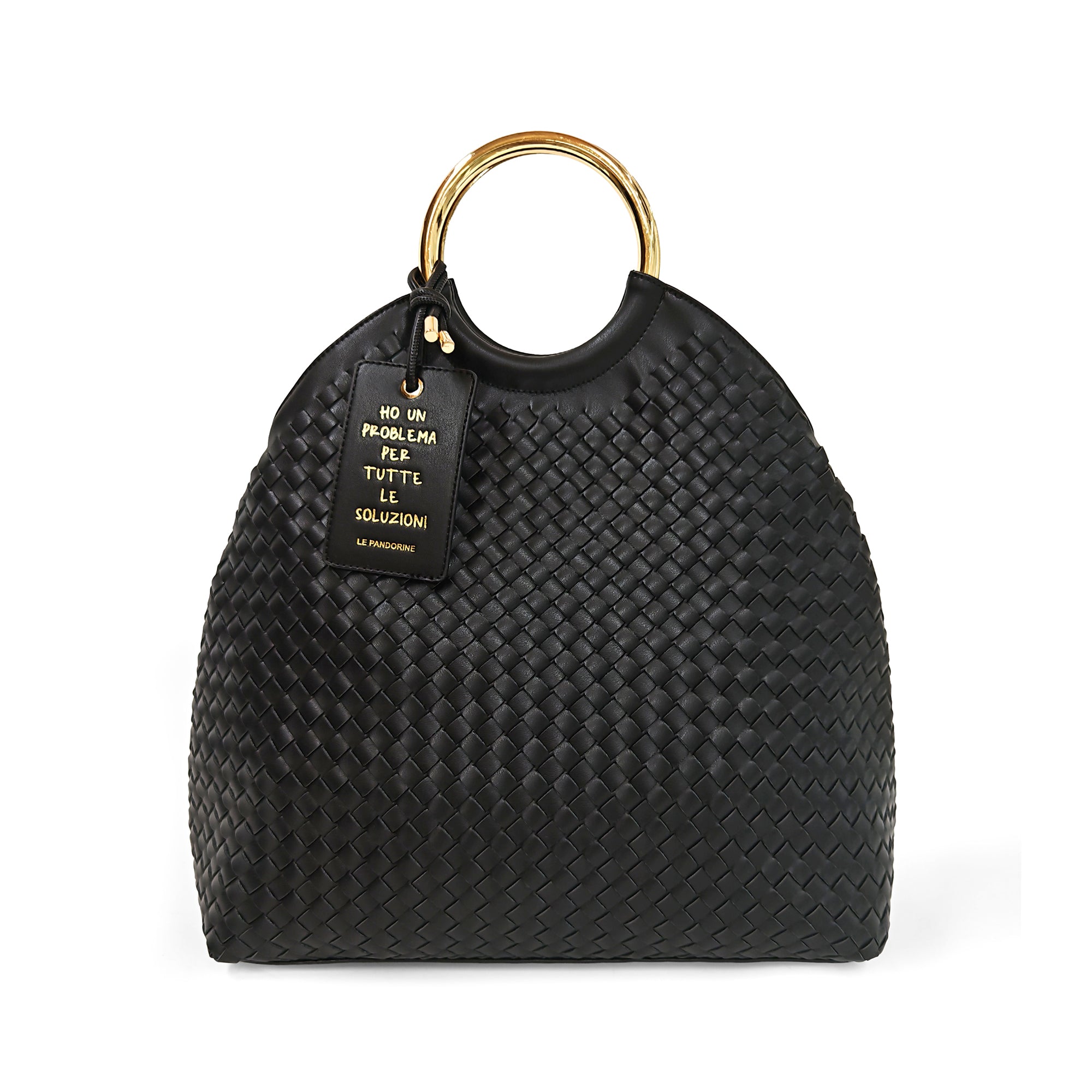 Aurora handbag with hoop handle black color - Women Bags | Le Pandorine