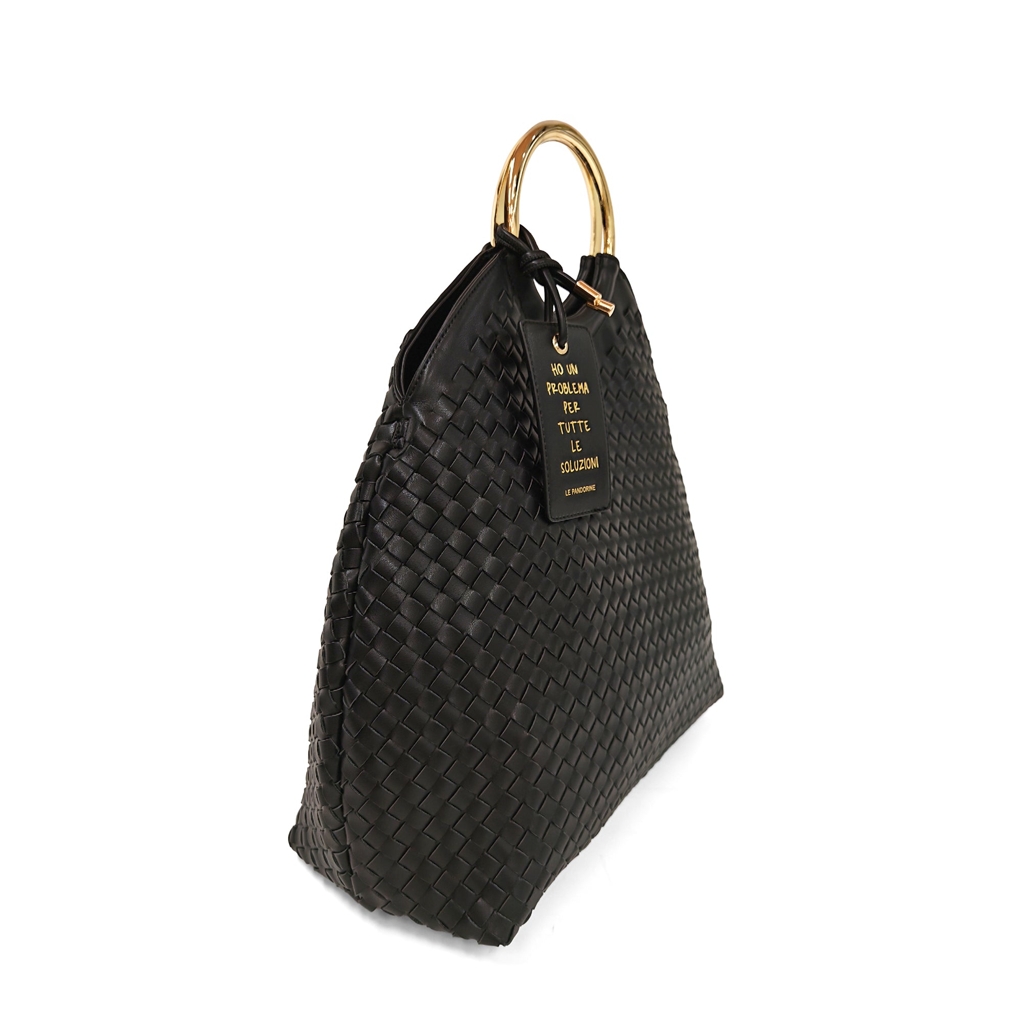Aurora handbag with hoop handle black color - Women Bags | Le Pandorine